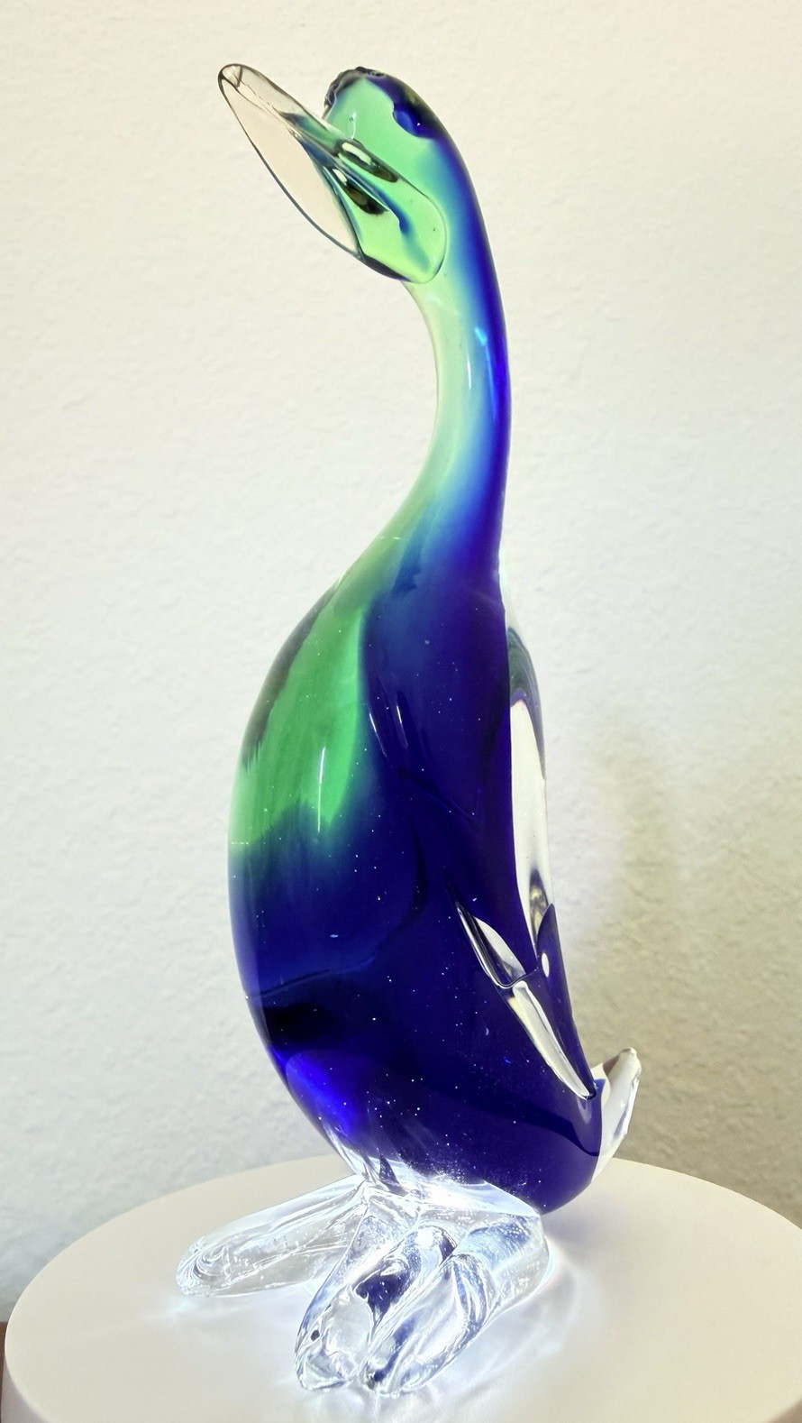 Murano Sommerso Art Glass Duck Figurine Cobalt Blue Green Italy MCM Vintage 60s