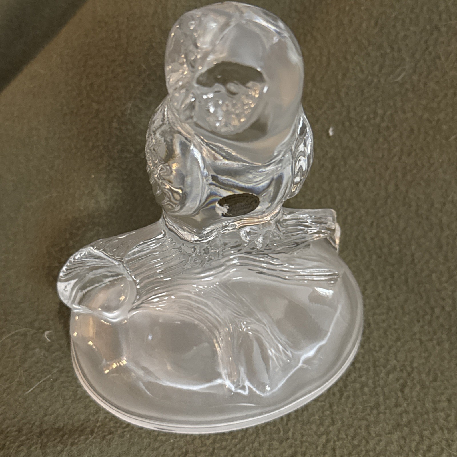 Vintage Cristal D’Arques-Durand Lead Crystal Owl With Frosted Base Very Heavy!