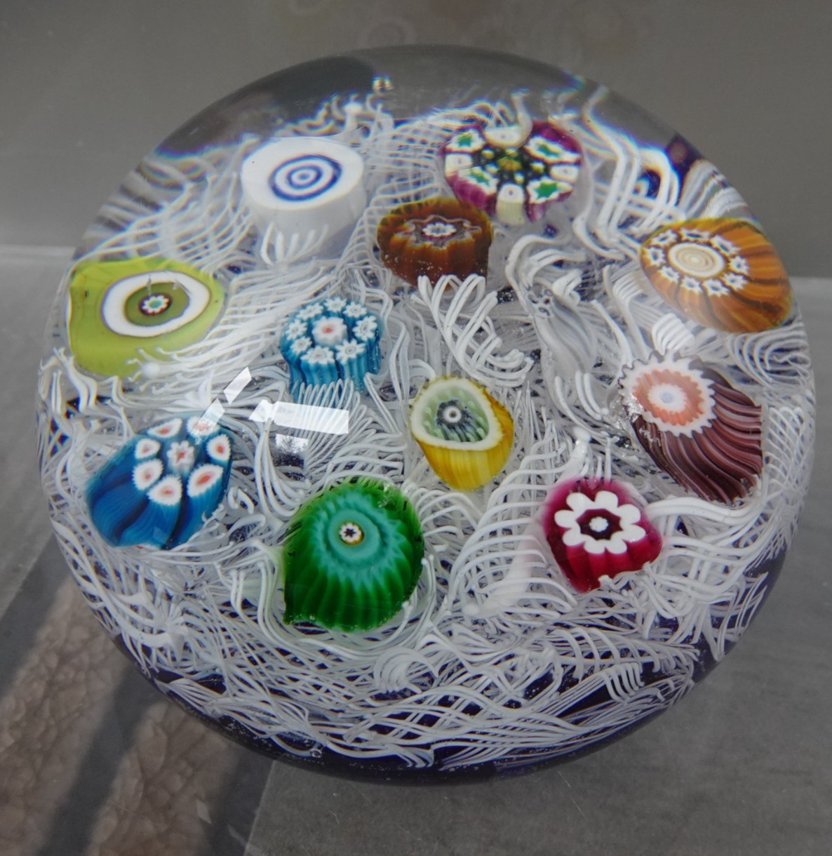 Perthshire Glass Scotland Millefiori & Latticino PP11 Paperweight P1970 2.75″