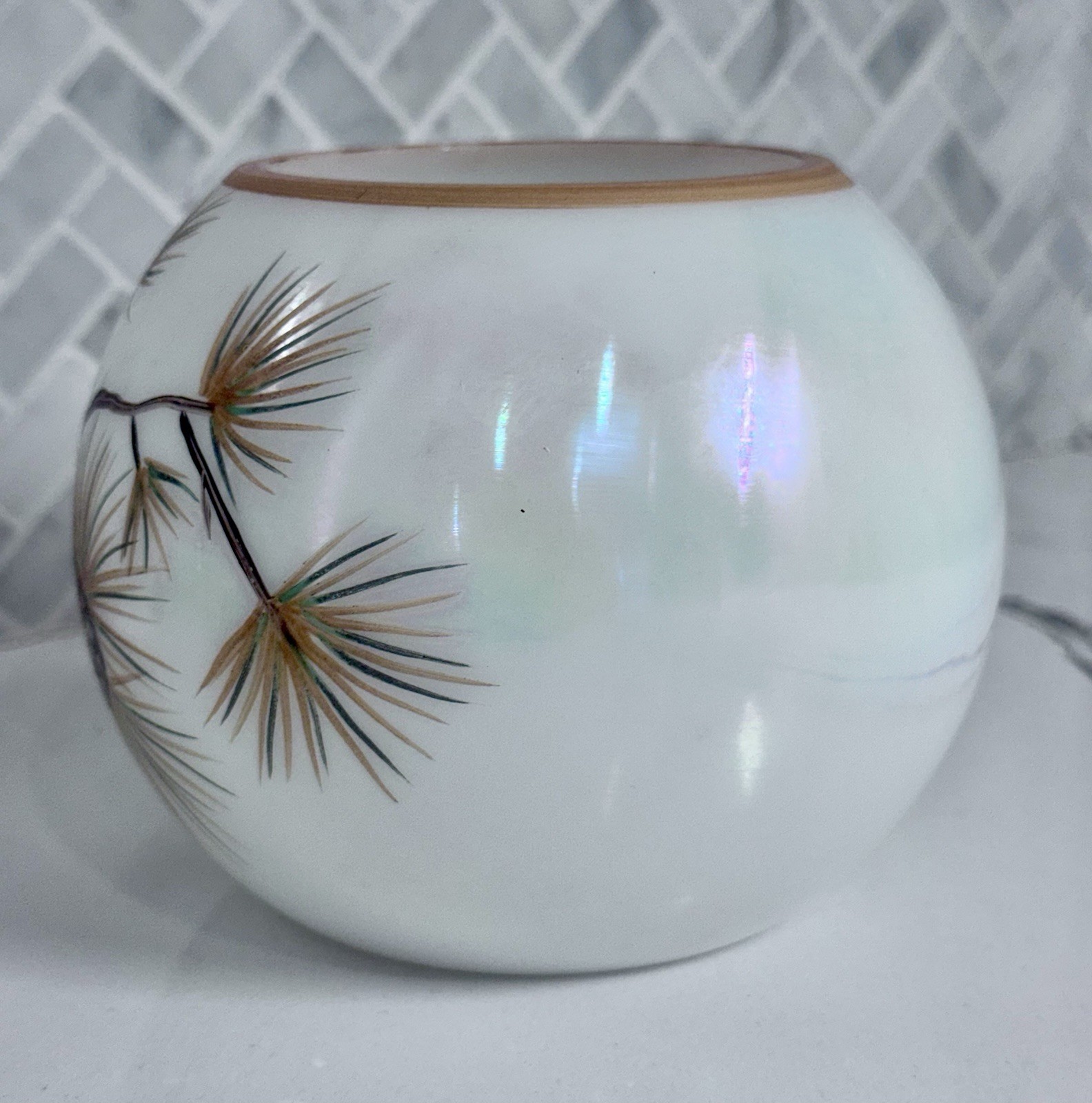 Vintage Lusterware Pinecone Vase Bowl Iridescent Japan Style Rustic Cabin Decor