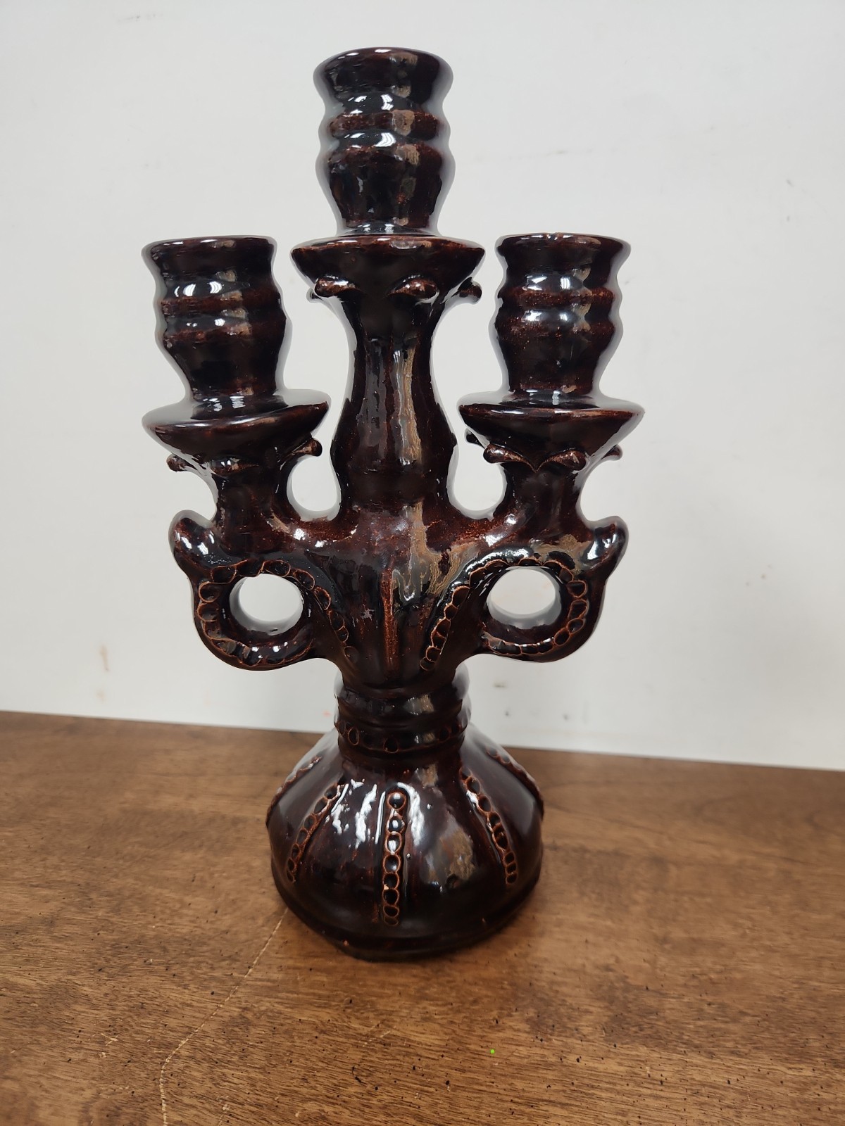 VINTAGE BROWN POTTERY CANDLABRA – SOVIET? UKRAINE?