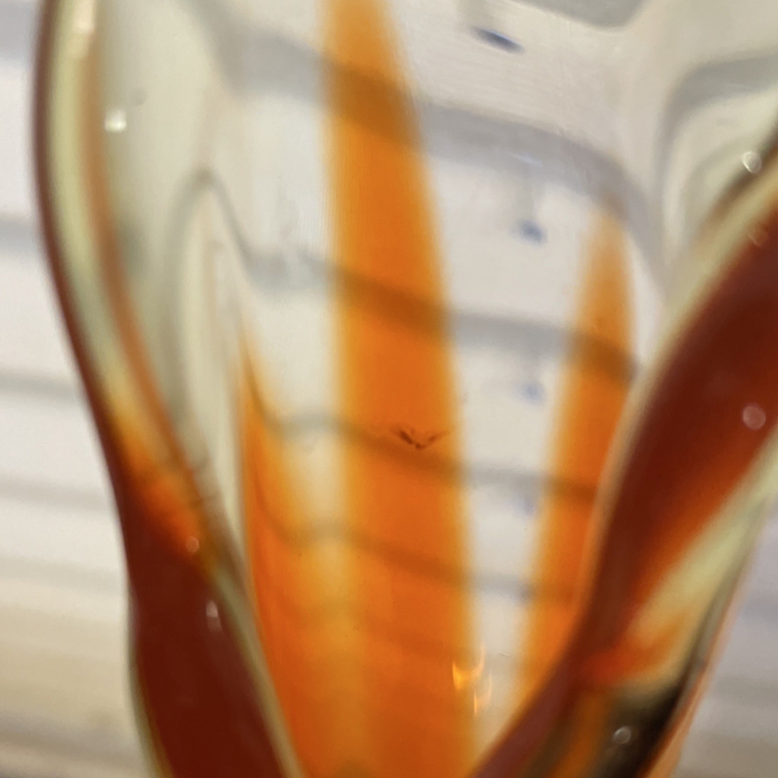 Viking 6 Petal Swung vintage glass Vase w/ Amber Base, 15.75 inches
