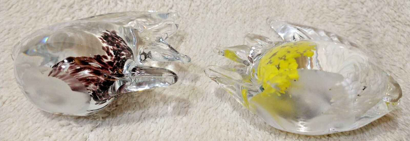 2 Art Glass Angel Fish Statue Clear Yellow White-Clear Black White Paperweight