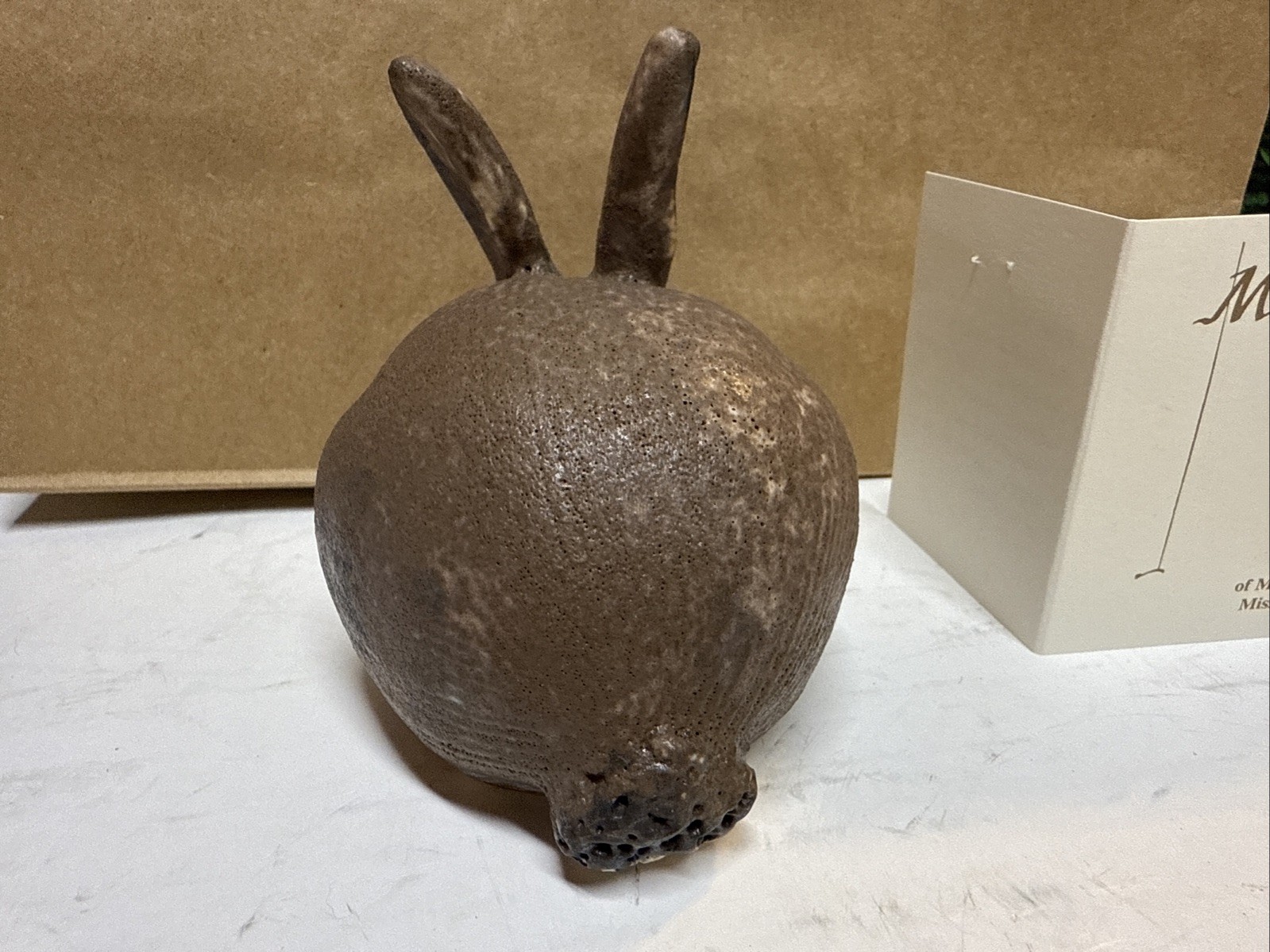 McCarty’s Pottery Nutmeg Cobalt Rabbit / Bunny / Ears Up Signed Merigold Ms.