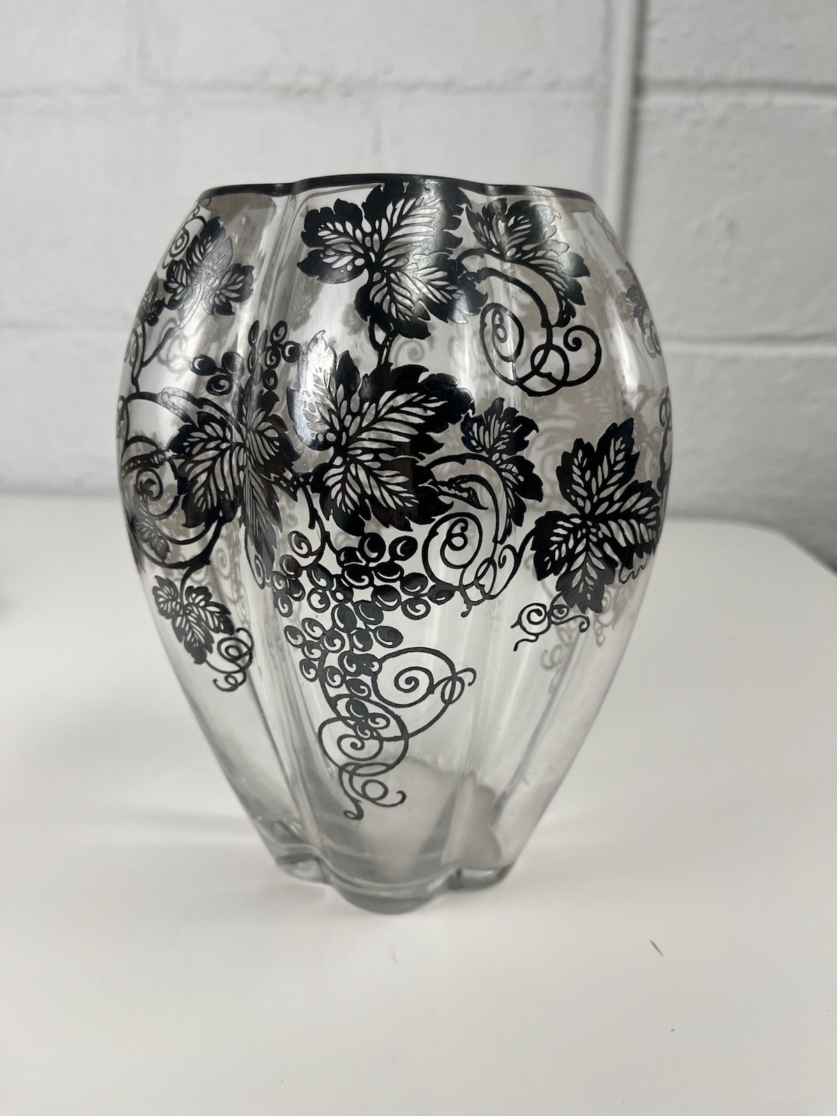 Sterling Overlay Vase Silver City Grape Grapevine 1930s VTG Fostoria Sakier