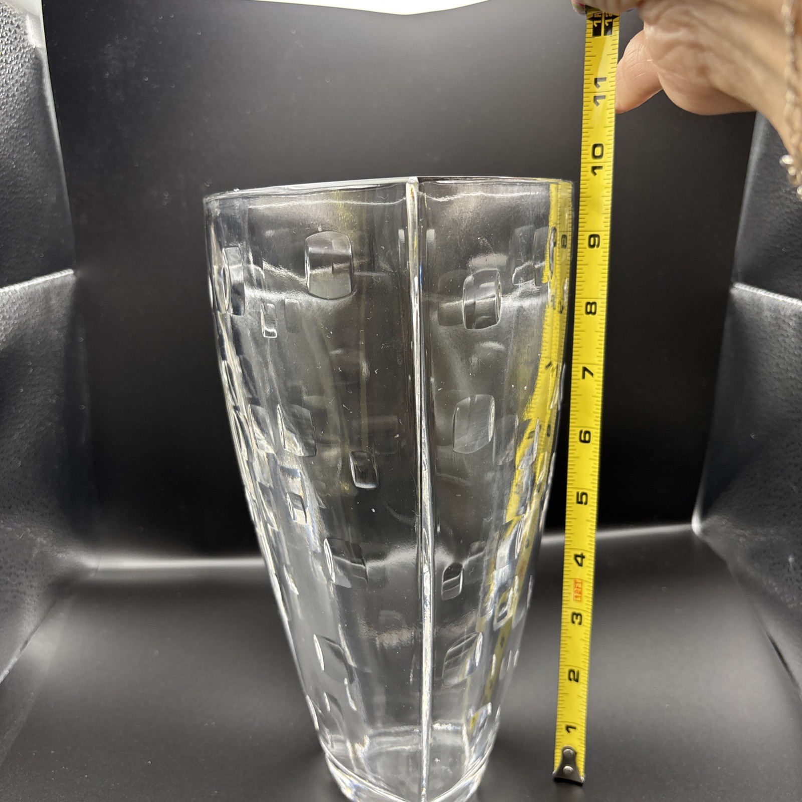 Art Deco Clear Glass Vase 9.75” Stunning Geometric Design
