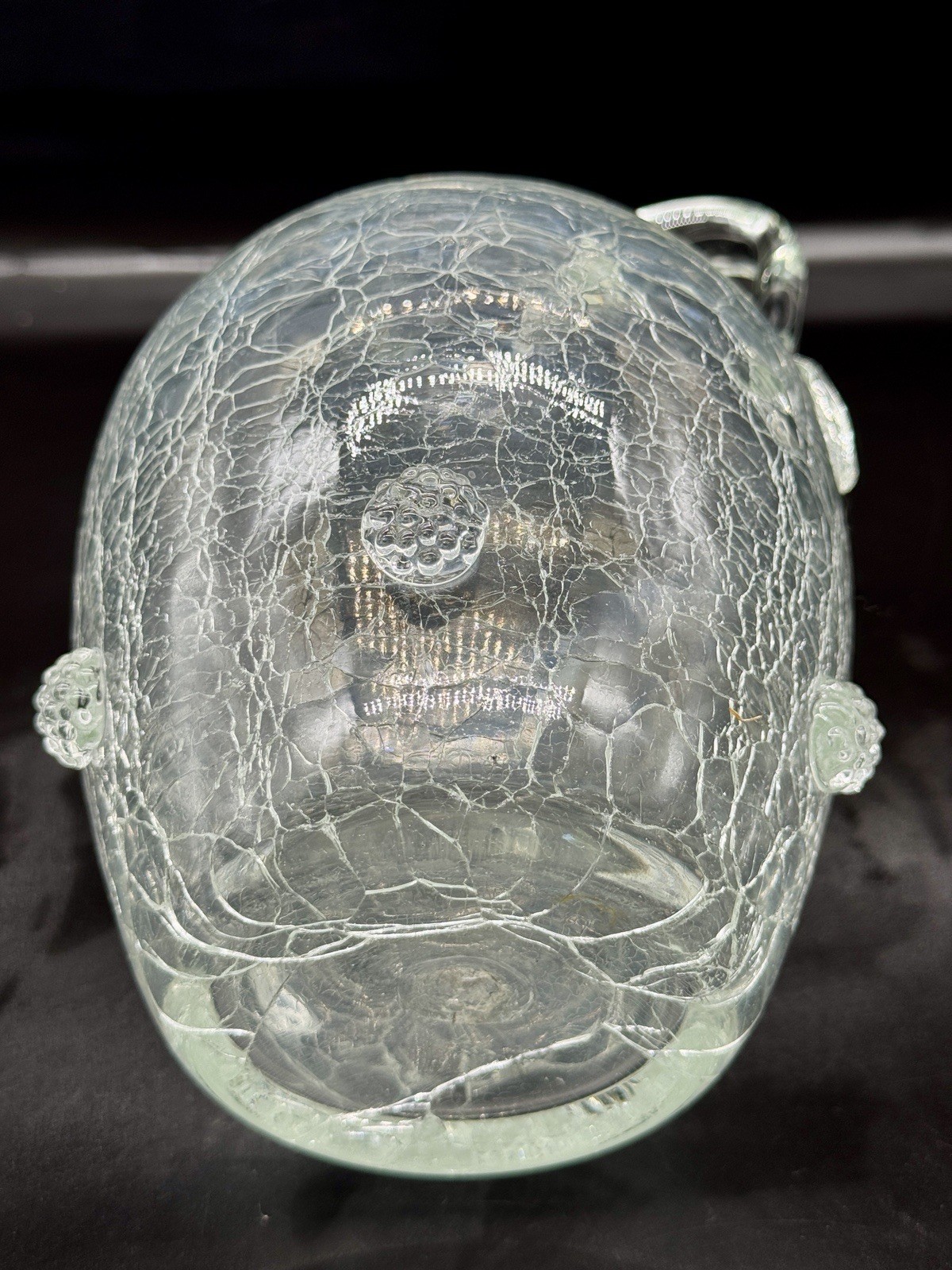 Vintage Crackle Glass Jug With Applied Rosettes No Signature