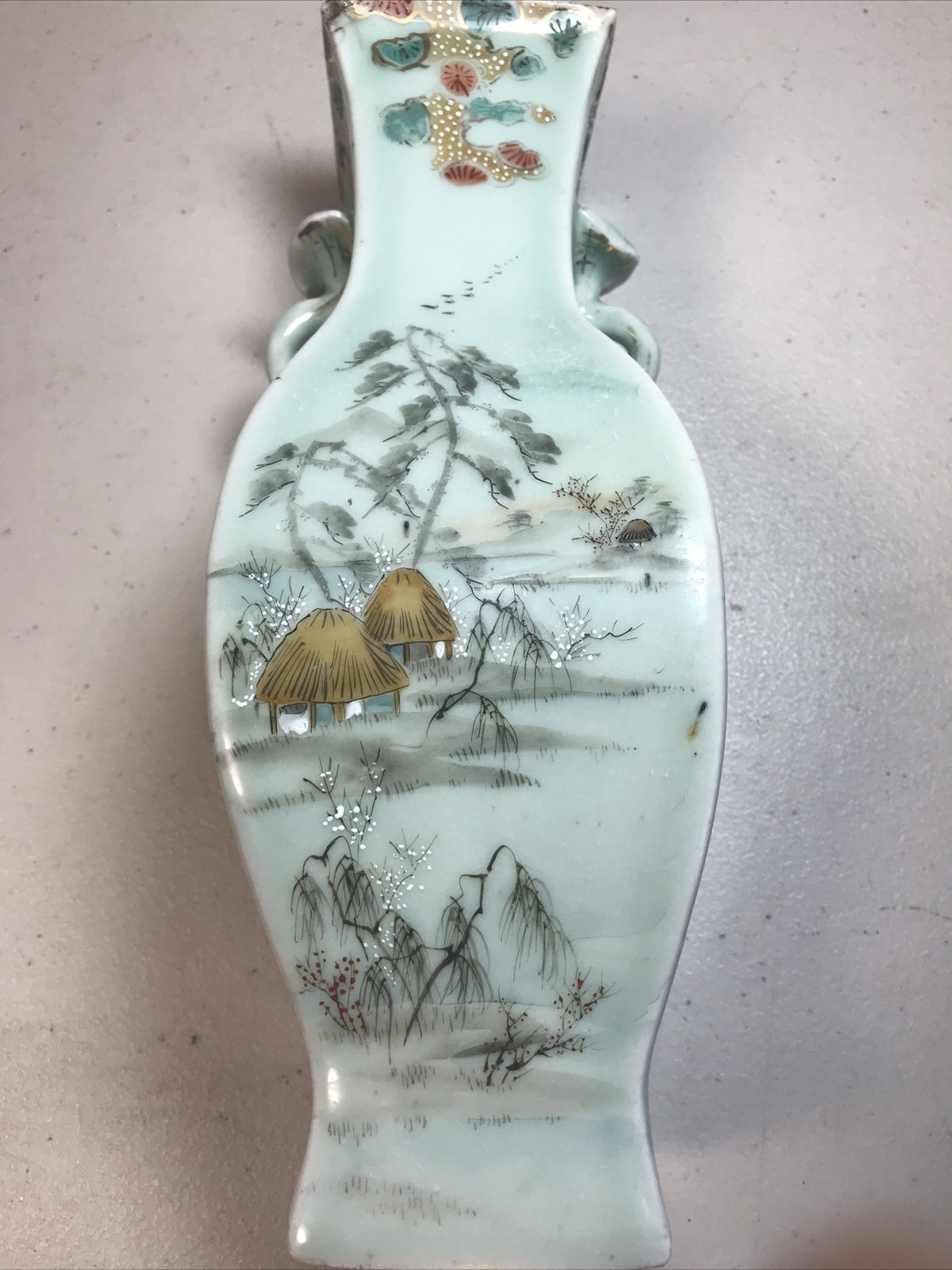 Caledon Vase Hand Painted Signed Chinese Import 10″ Antique Signed
