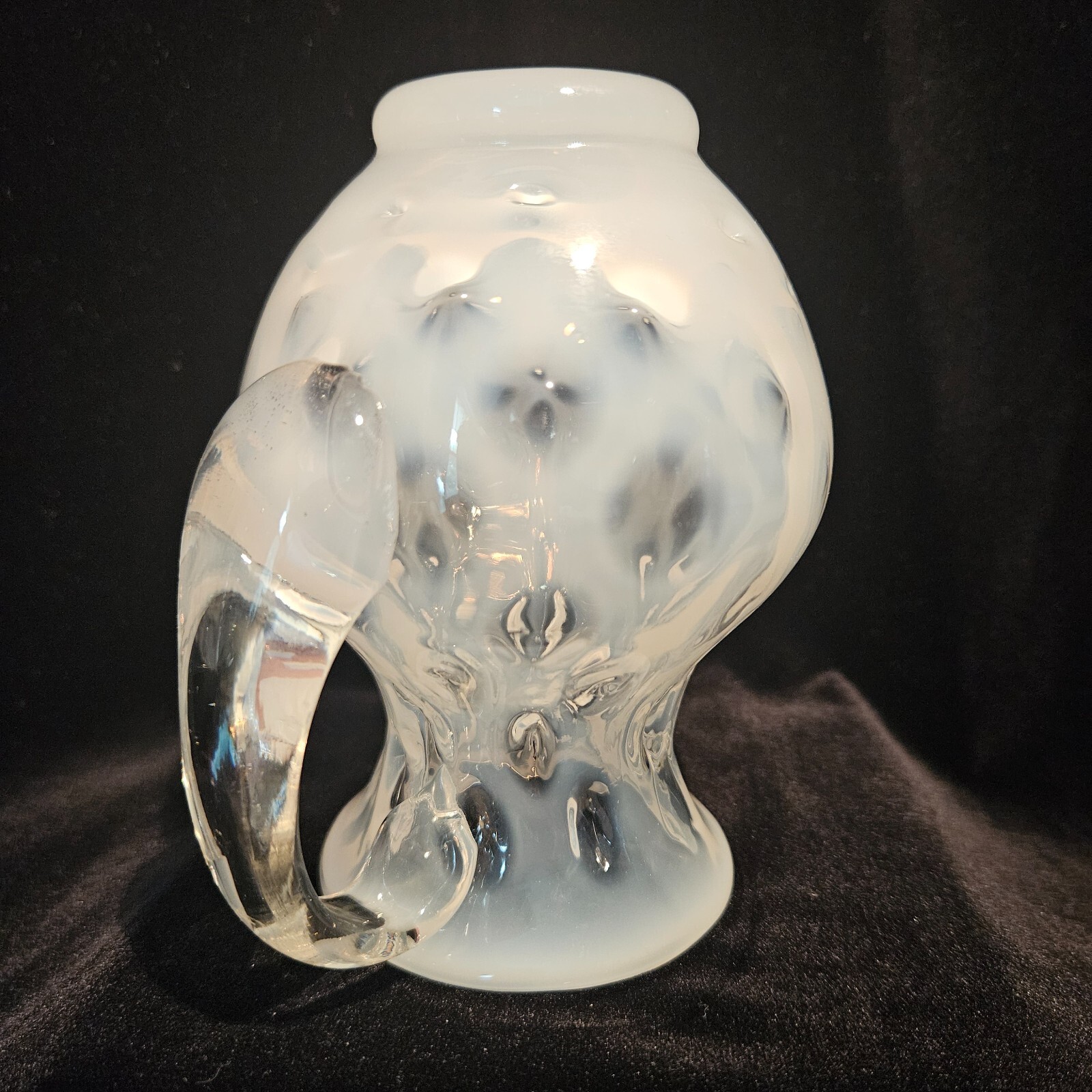 FENTON White Opalescent Coin Dot Pitcher Creamer Hand Blown Pinched Neck 4.5″