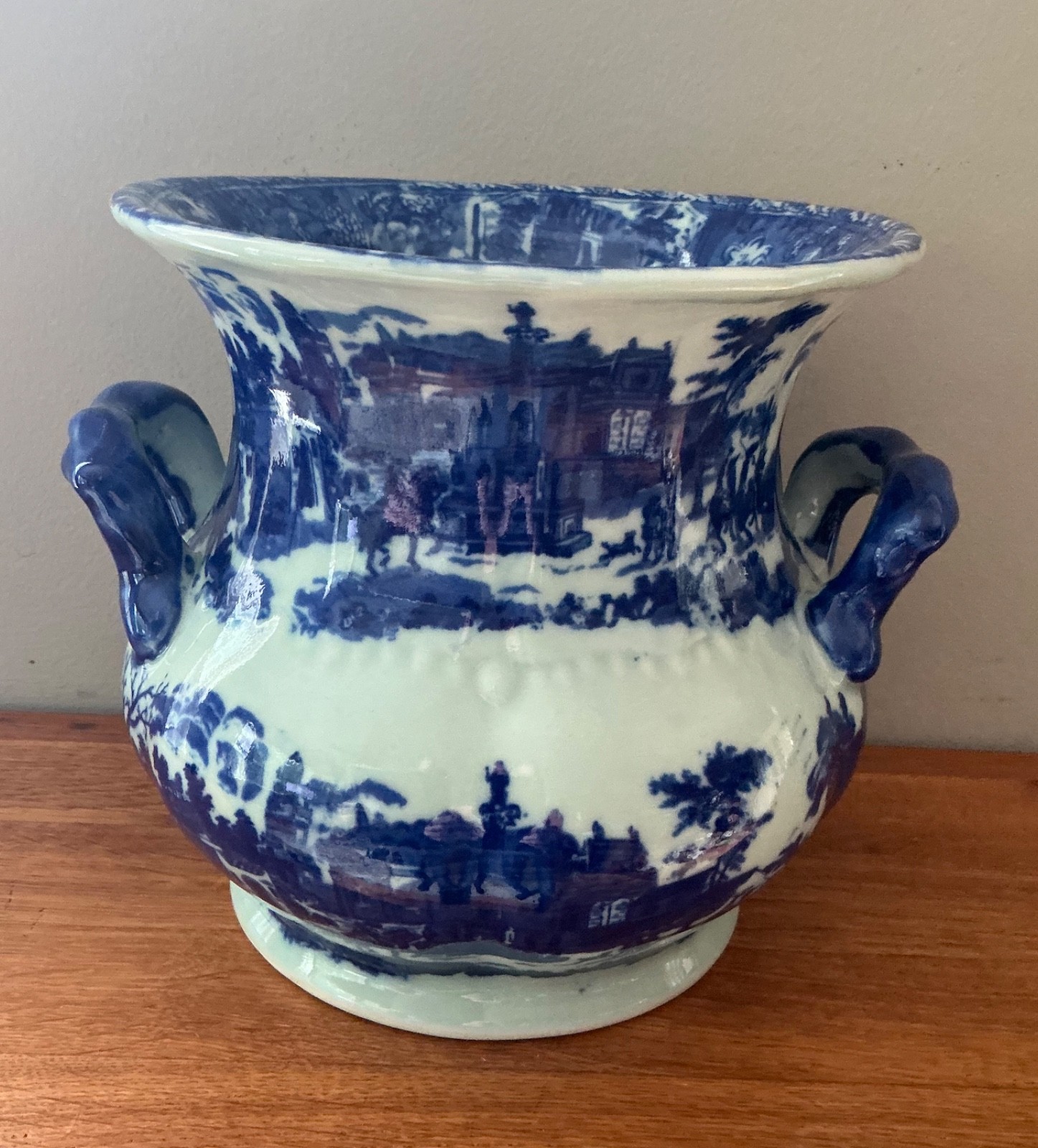 Antique Staffordshire Blue White Transferware Jardinière Cache Pot Planter