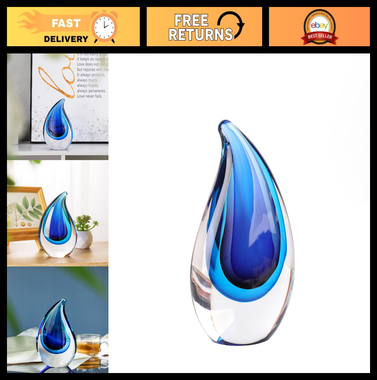 Hand-Blown Murano-Style Glass Sculpture Figurine Decor – Blue Art Gift