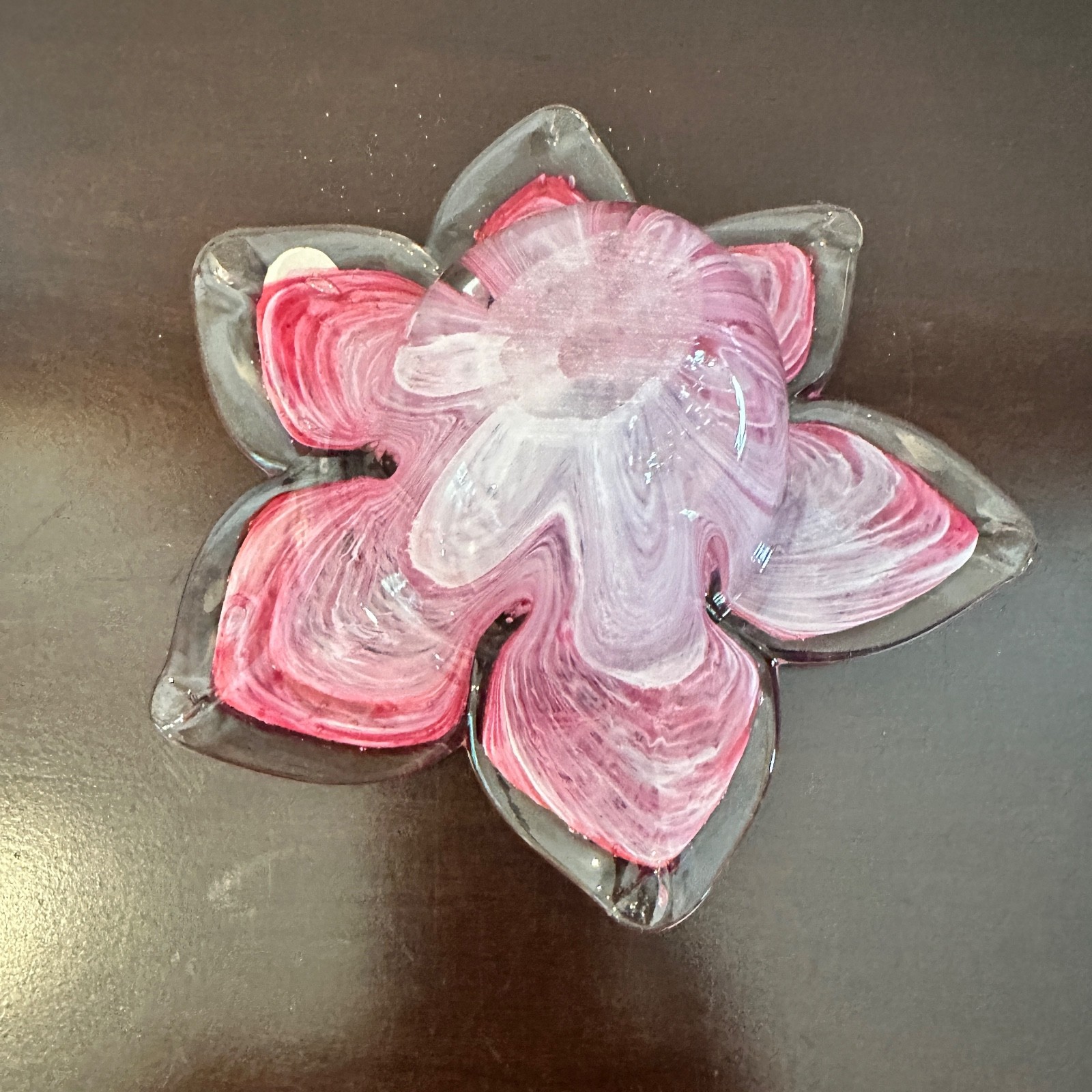 Murano Pink & Clear Flower Petals Murano Glass Crystal Clear Candle Holder Italy