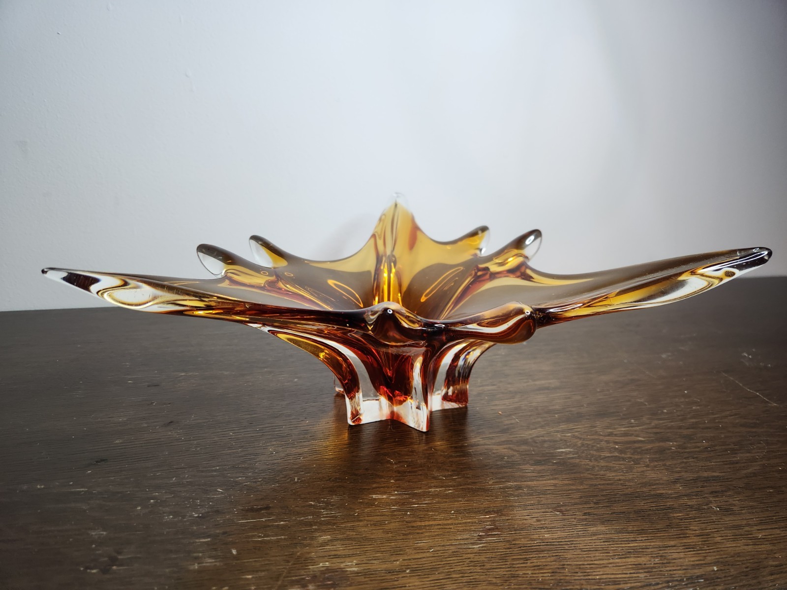 MCM Chalet Loraine Glass Vase Amber Finger Bowl Splash Vase Swung Vase -10.5″W