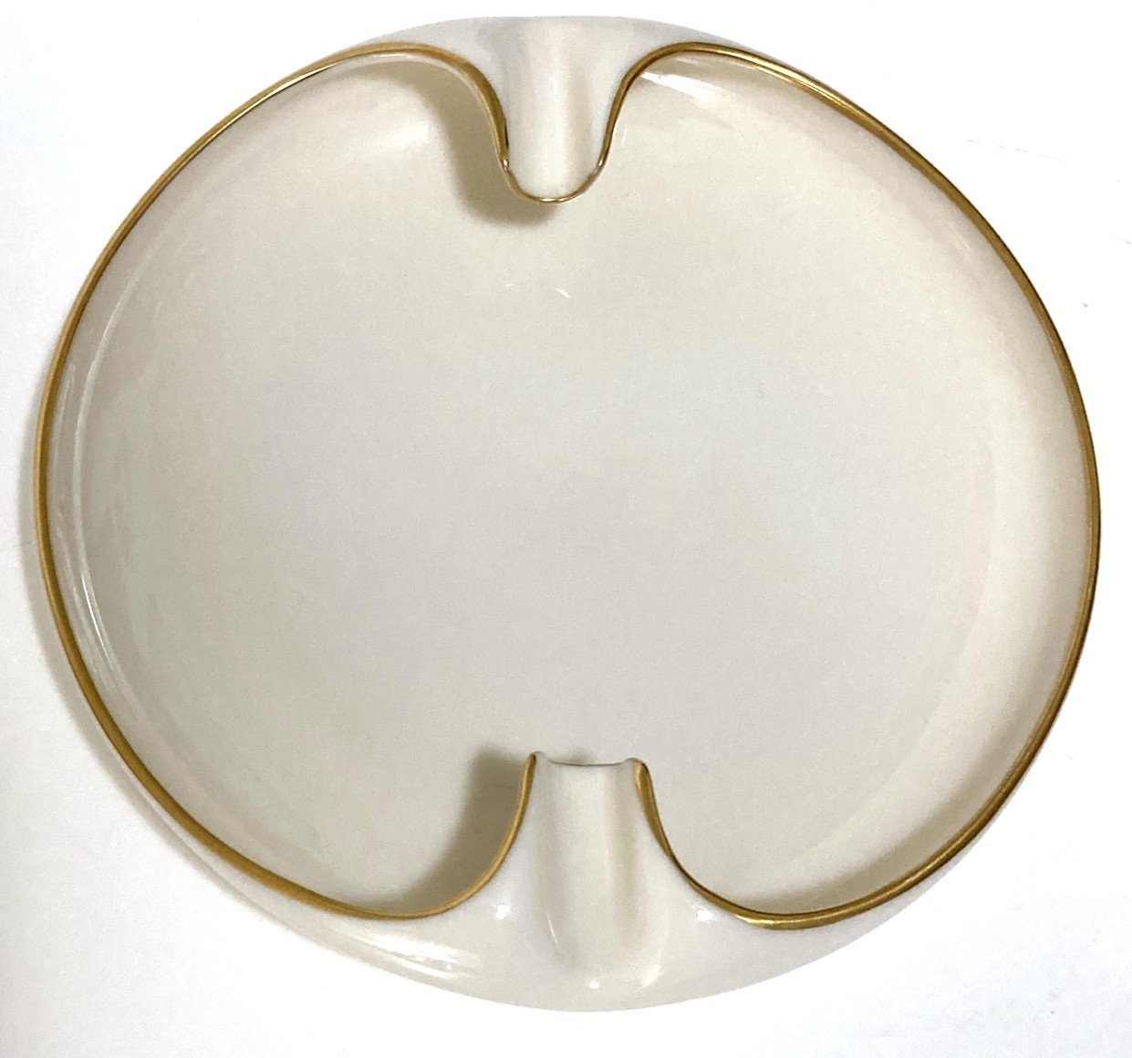 Ivory Gold Trimmed Porcelain Ashtray Lenox MCM 5.25×5.5″ USA Classy Cream