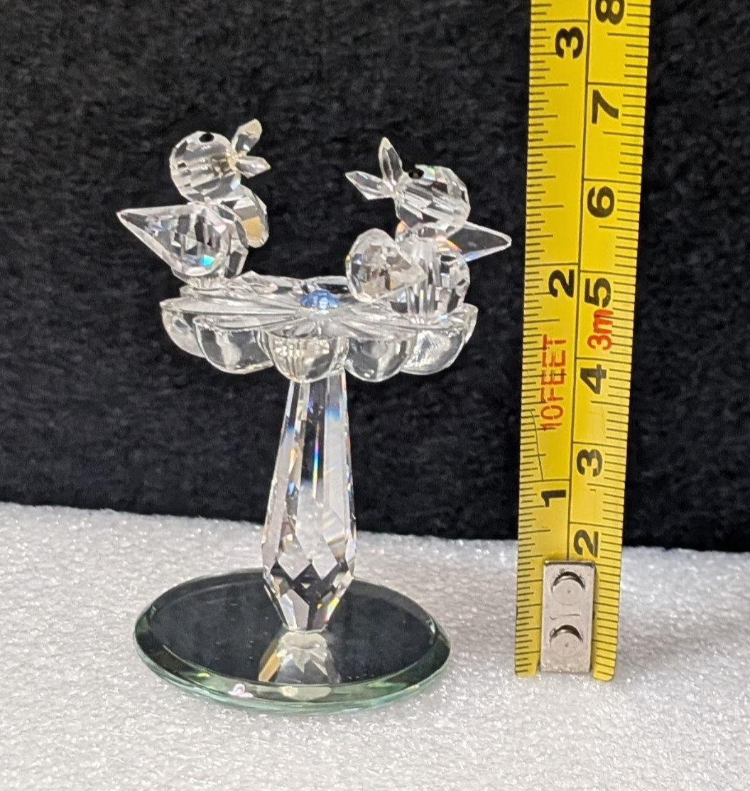 Vintage Miniature Two Birds Perched on a Flower Crystal Glass Figurine, 2.5″