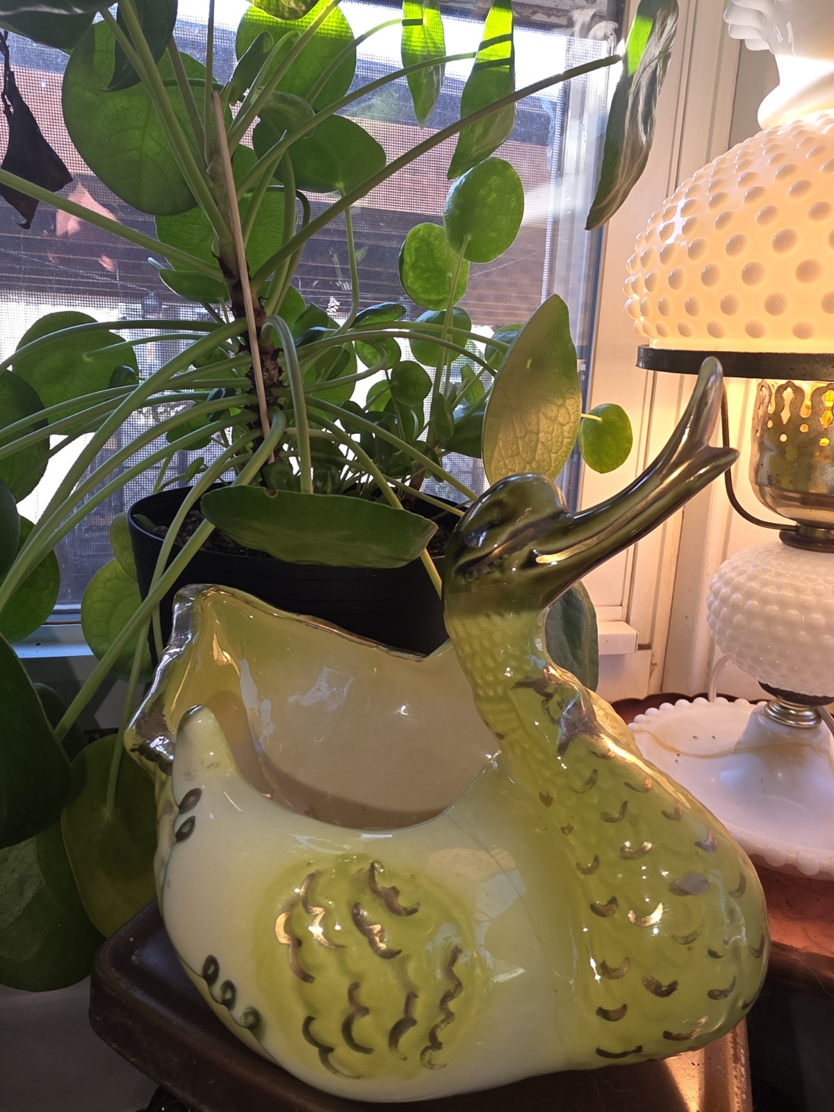 Vintage 1950s Hull Pottery #80 Goose Swan Duck Planter Bowl USA Chartreuse