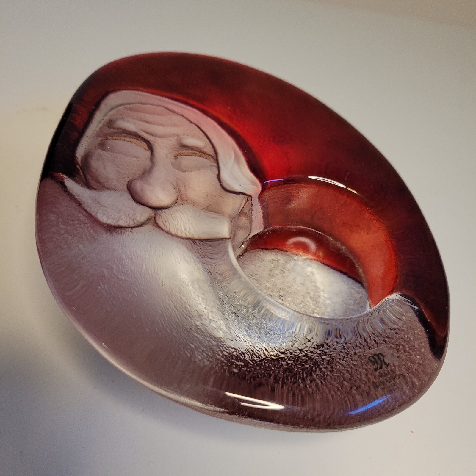 Matt Jonasson Crystal Santa Candle Holder Swedish Paperweight Heavy See Descript