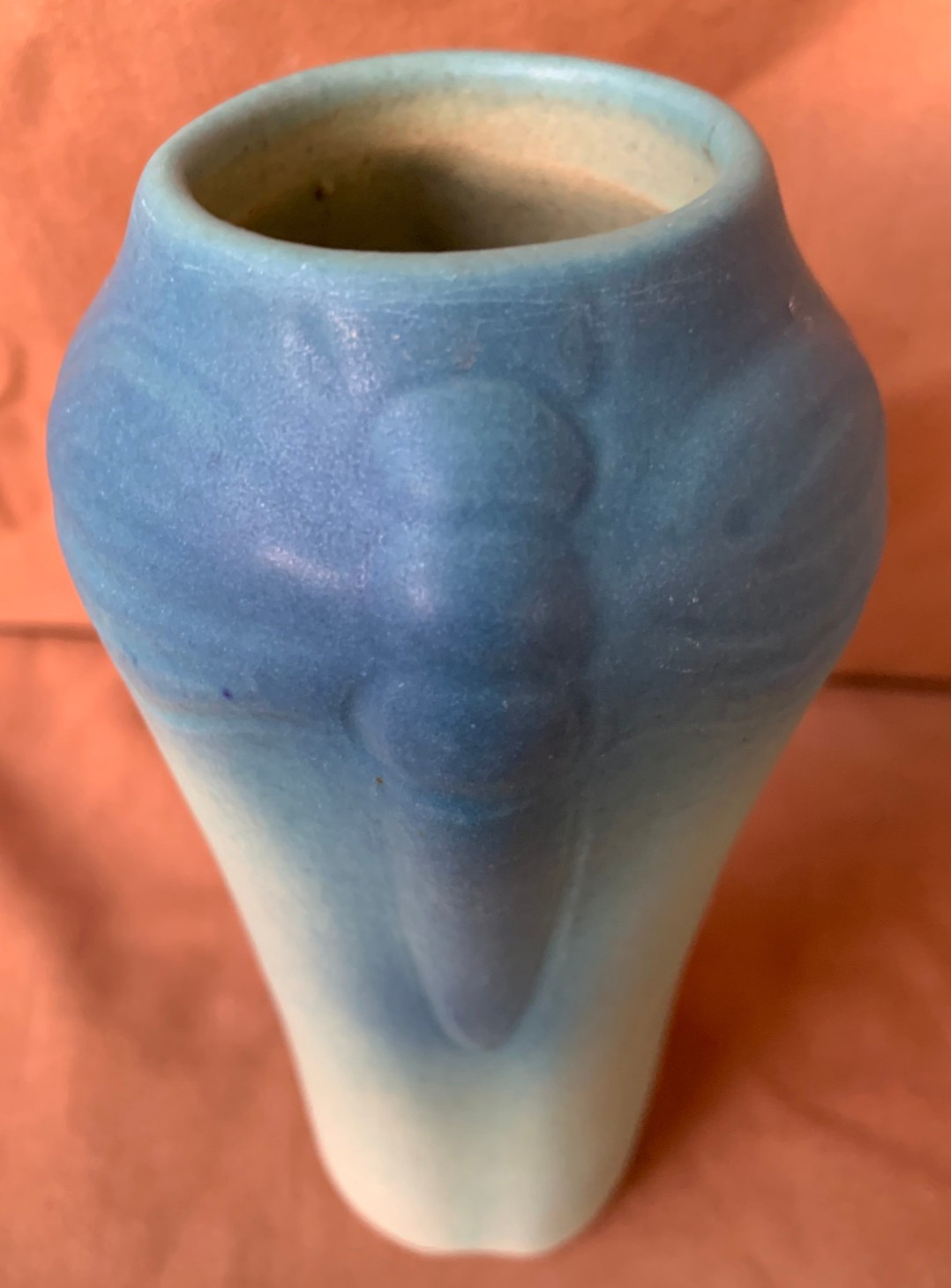 Vintage Van Briggle Art Pottery Ming Turquoise Dragonfly Vase 1920s Ex. Cond.
