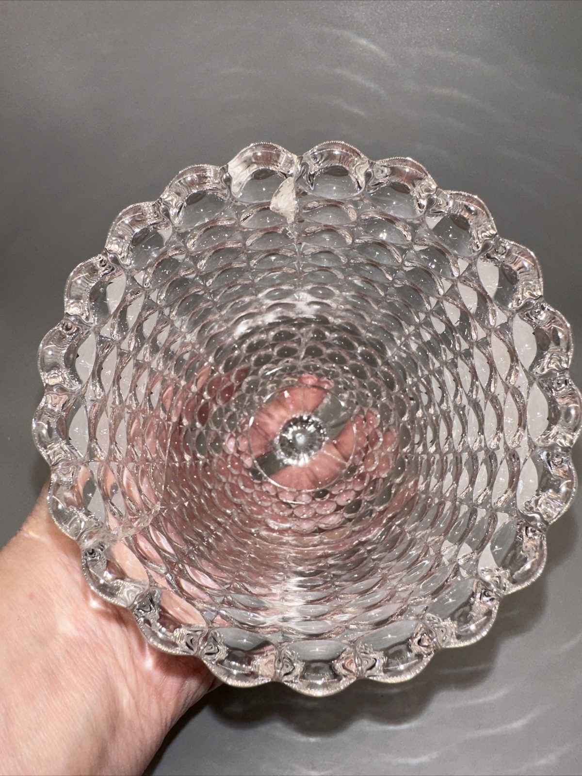 ANTIQUE EAPG THOUSAND EYE EARLY GLASS FOOTED CELERY VASE 1887