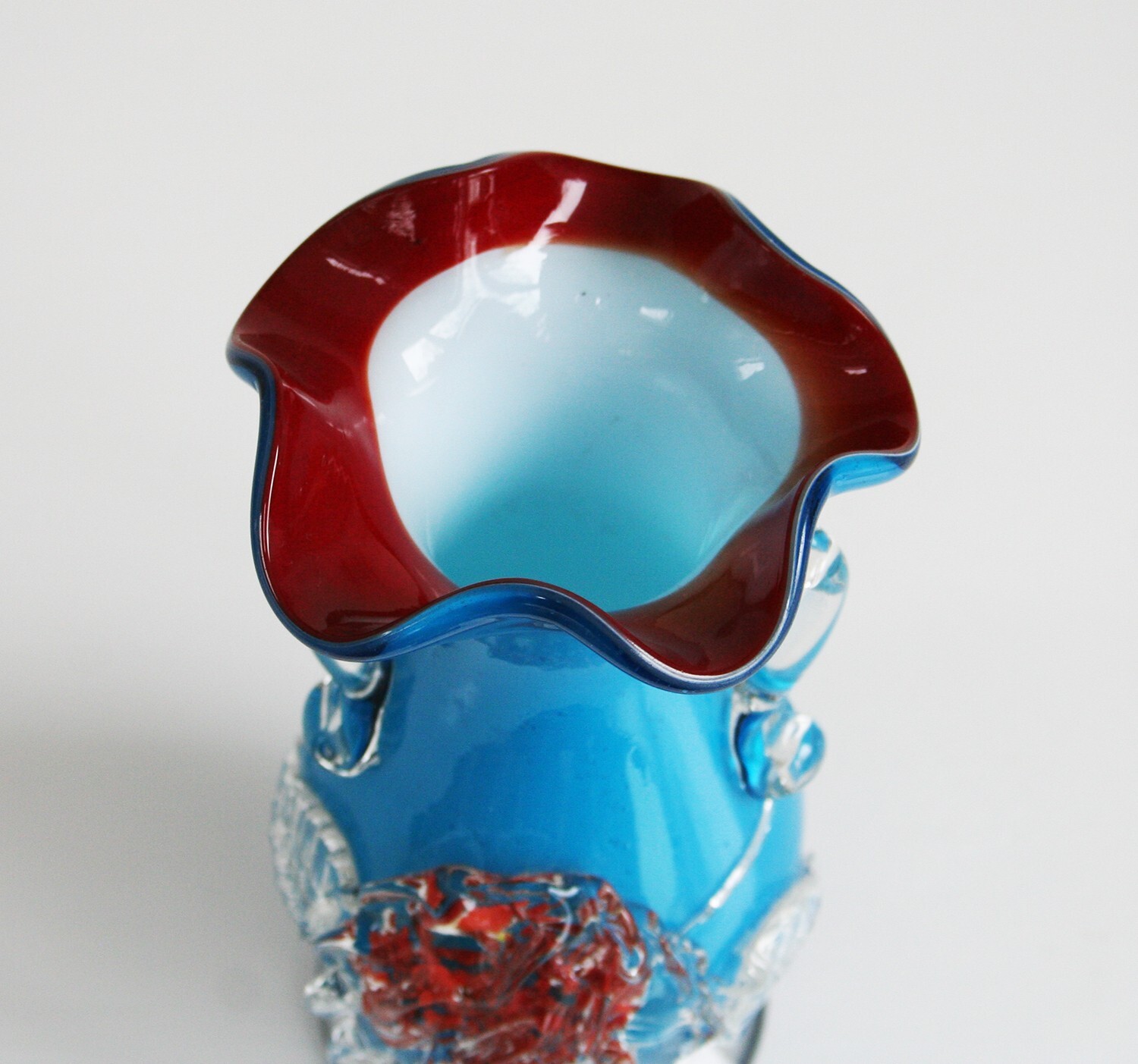 Small Cased Glass Vase with applied decoration