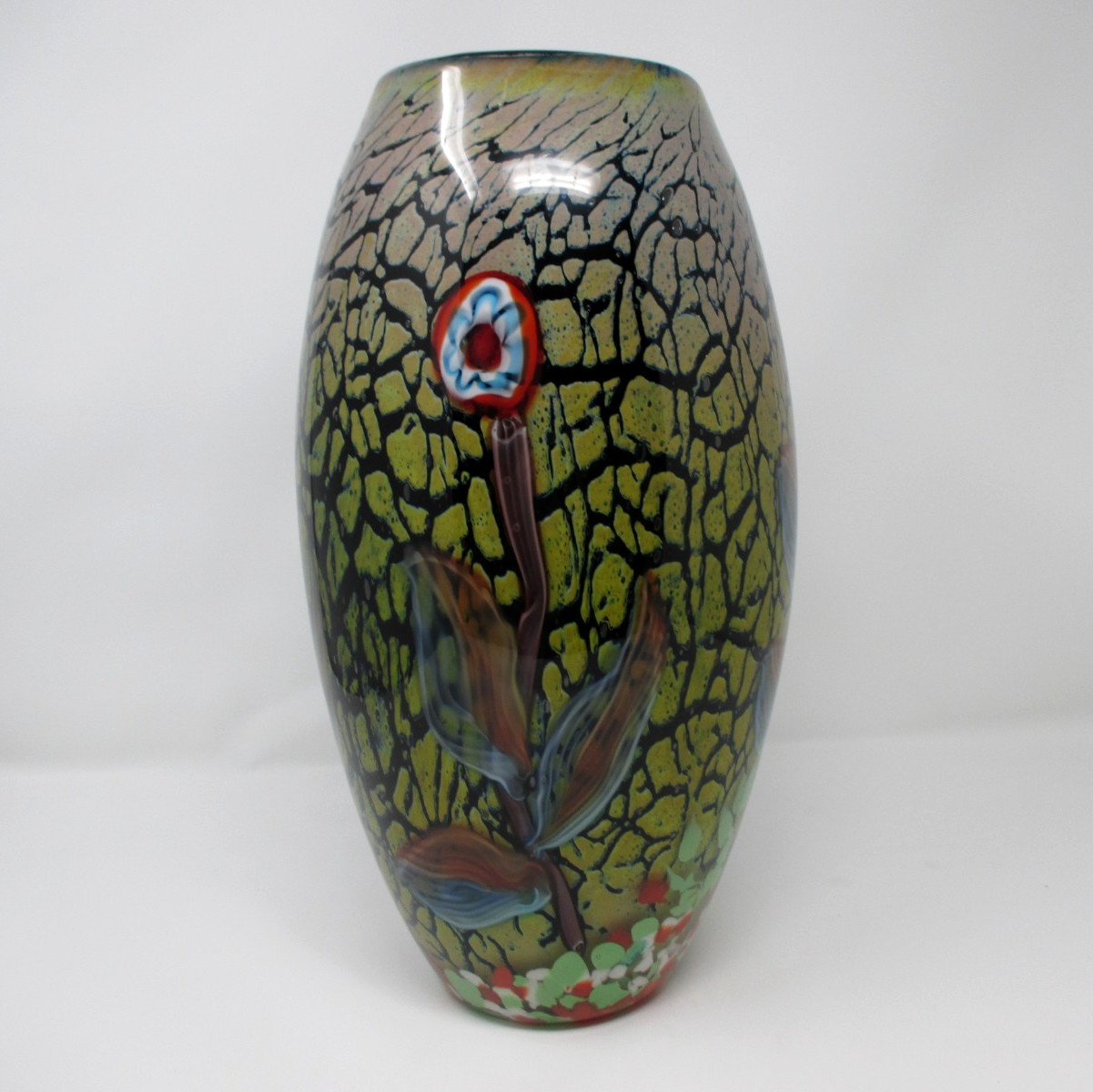 Beautiful Multi-Color Floral Dale Tiffany Hand Blown Art Glass Vase 14″ Tall