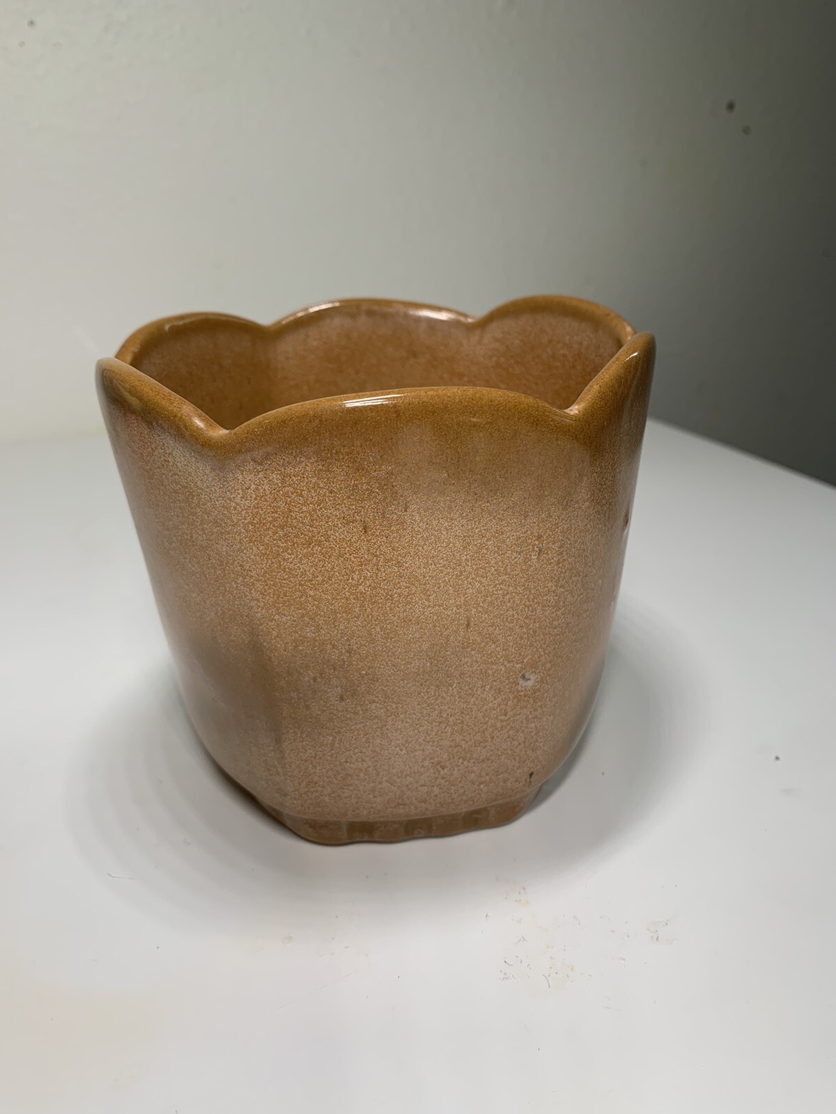 Vintage Frankoma Pottery Planter Scalloped Top #37 Caramel Brown