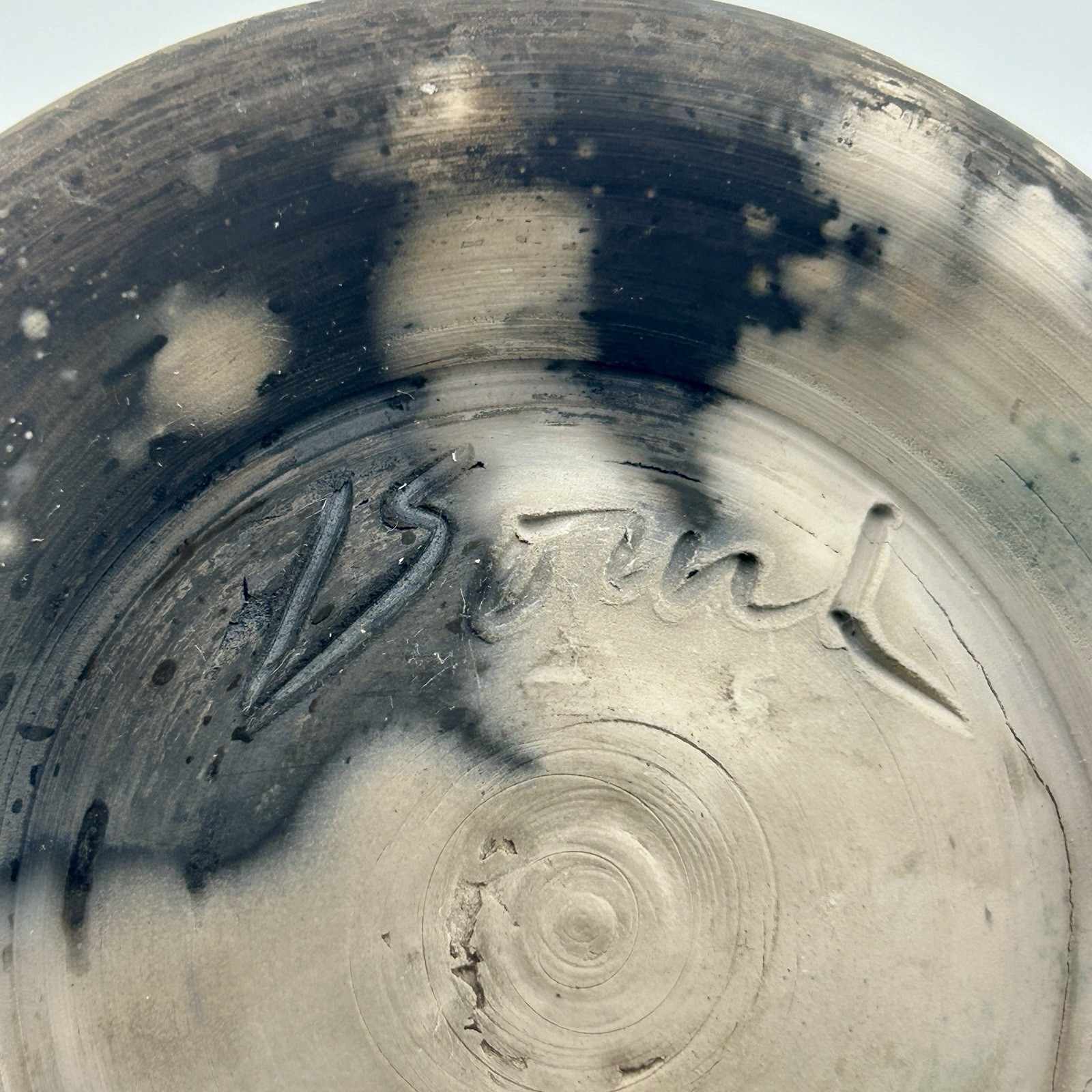 American Studio Naked Raku Smoke-Fired Vase incised Vessel Signed VTG