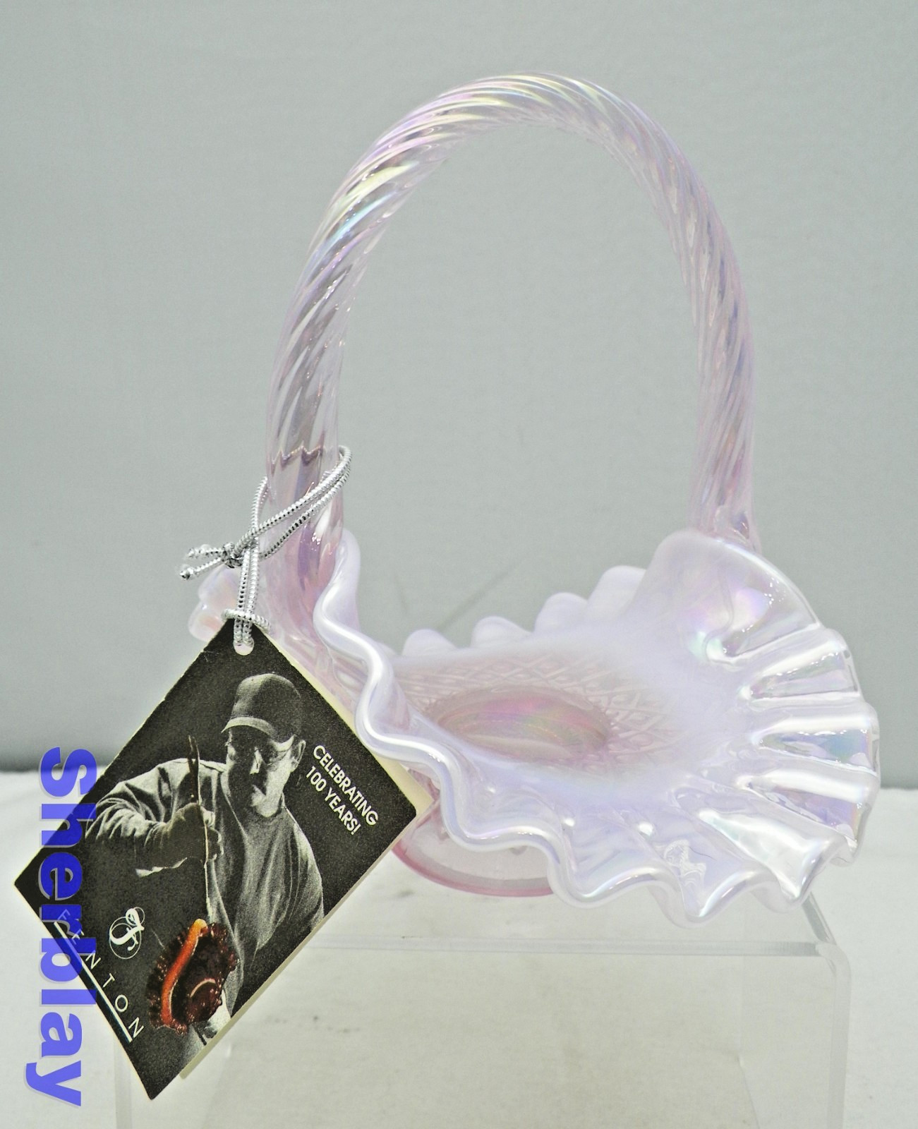 Vintage Mini Fenton Art Glass Pink Lavender Opalescent Basket Ruffled Candy Dish