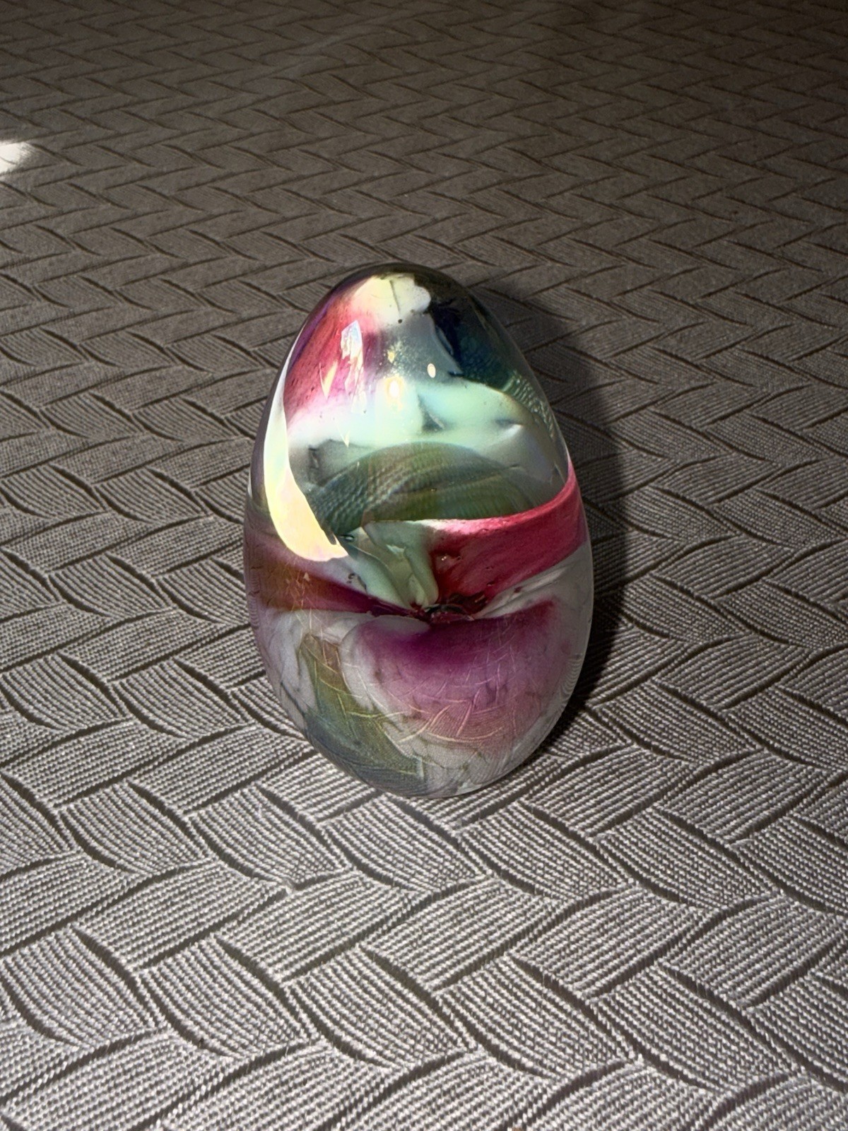 Mount St. Helens Iridescent Art Glass Egg Paperweight- 2.5in Height 1.5in Width