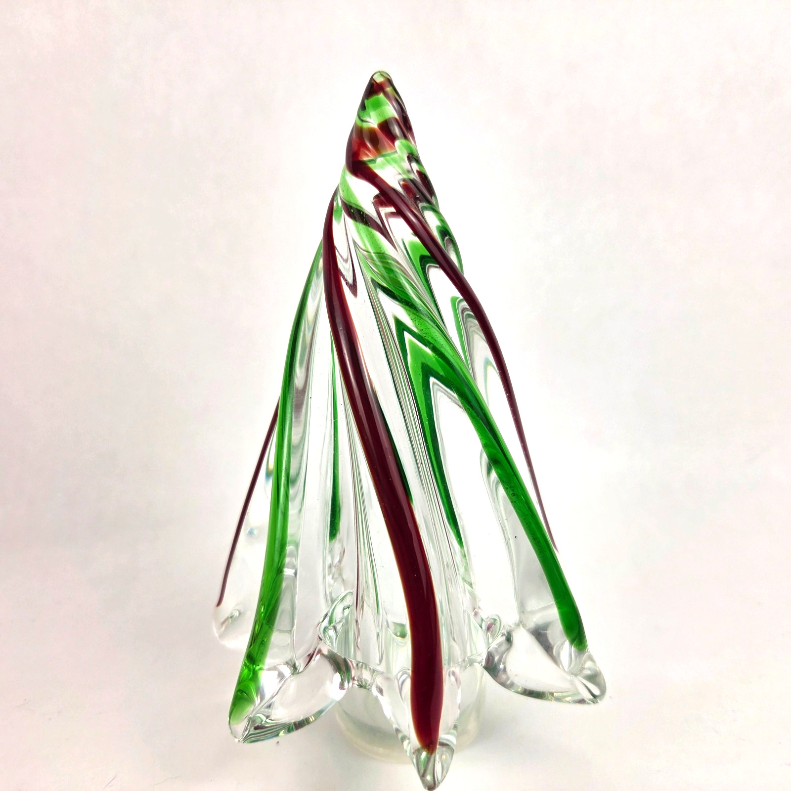 Art Glass Murano Styled Twisted Red and Green Christmas Tree 6.5 in T