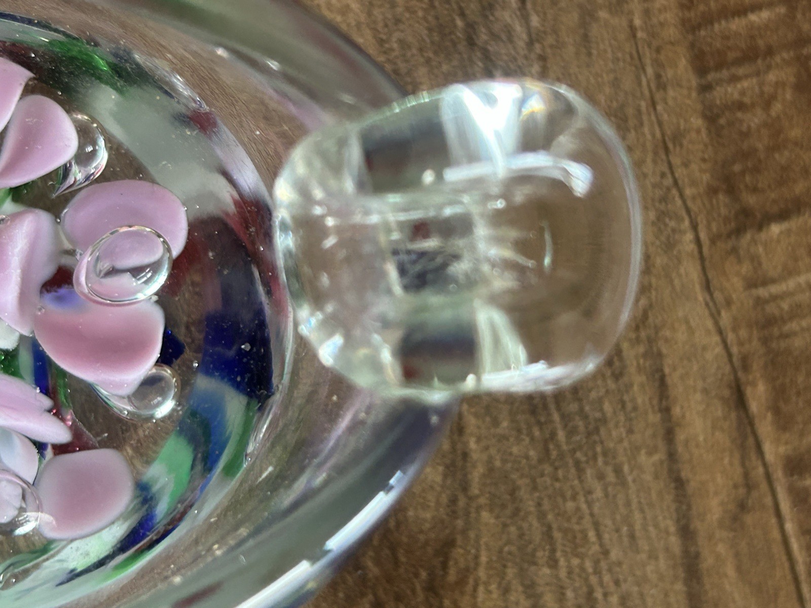 Vintage Joe St Clair? Art Deco Glass Ashtray Bubbles Pink Flowers Excellent