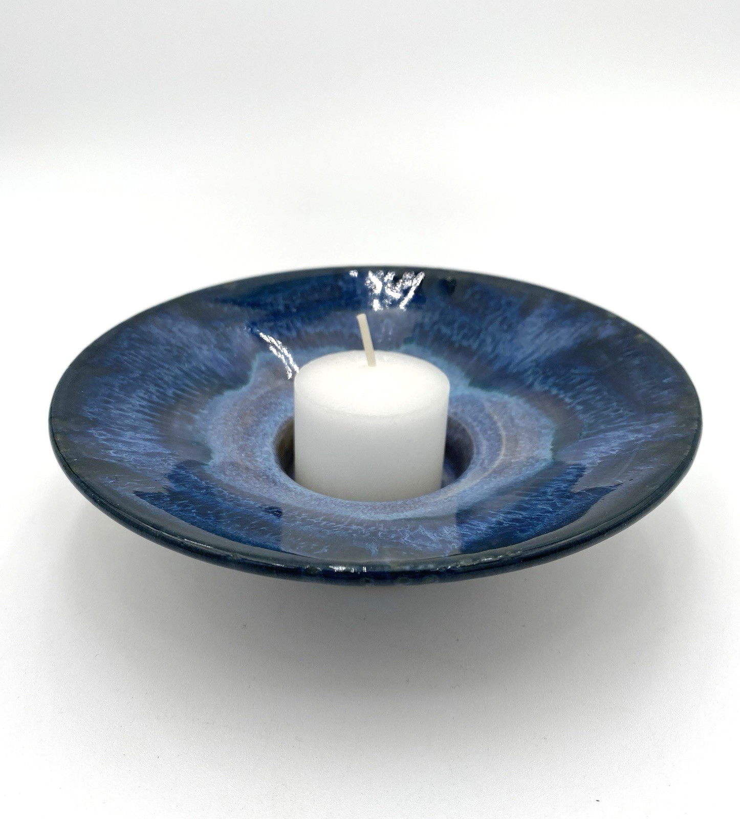 Studio Pottery Blue/Purple with Blue Drip Glaze Candle Votive Holder