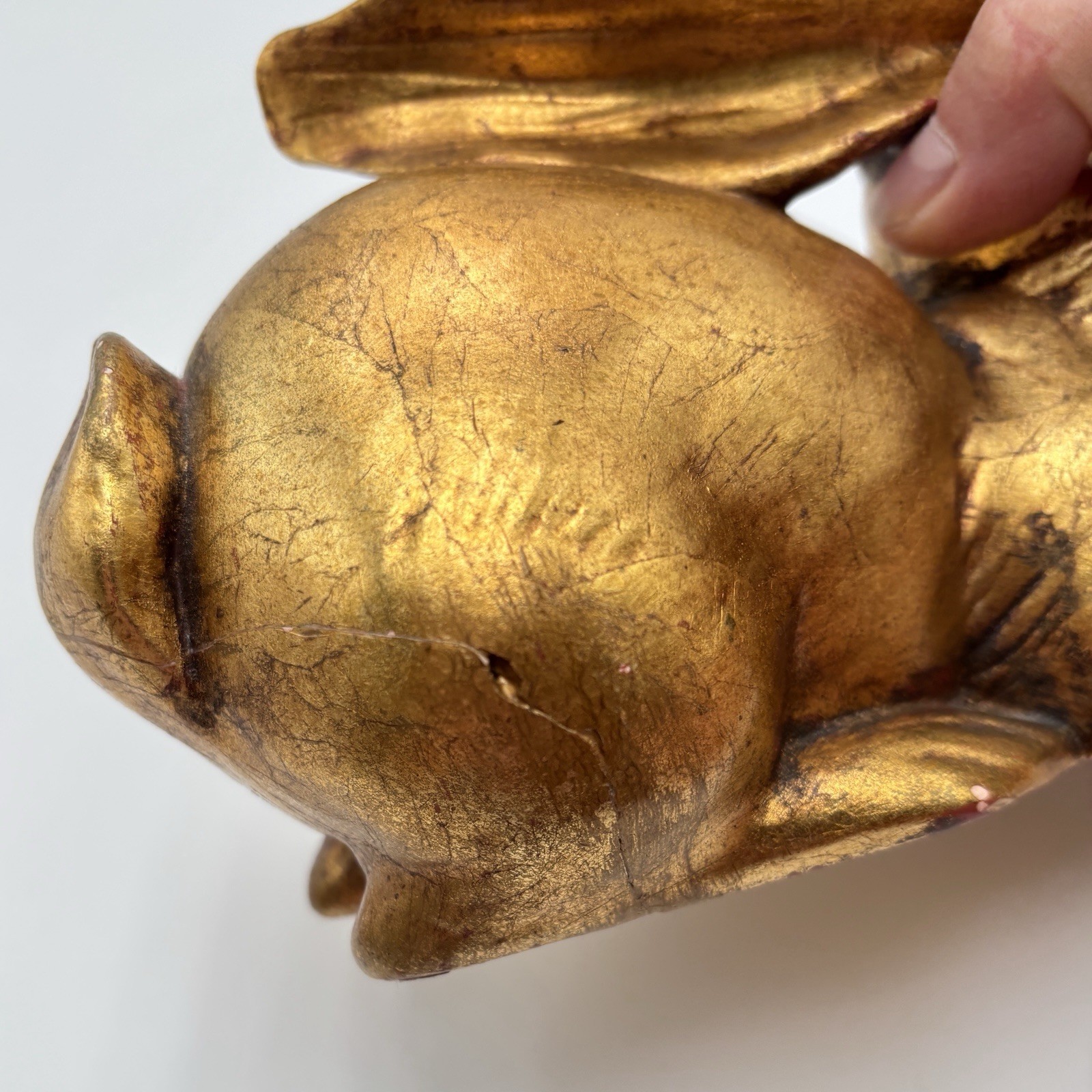 Vtg Mid Century Freeman McFarlin Gold Leaf Rabbit Figurine Signed Anthony READ