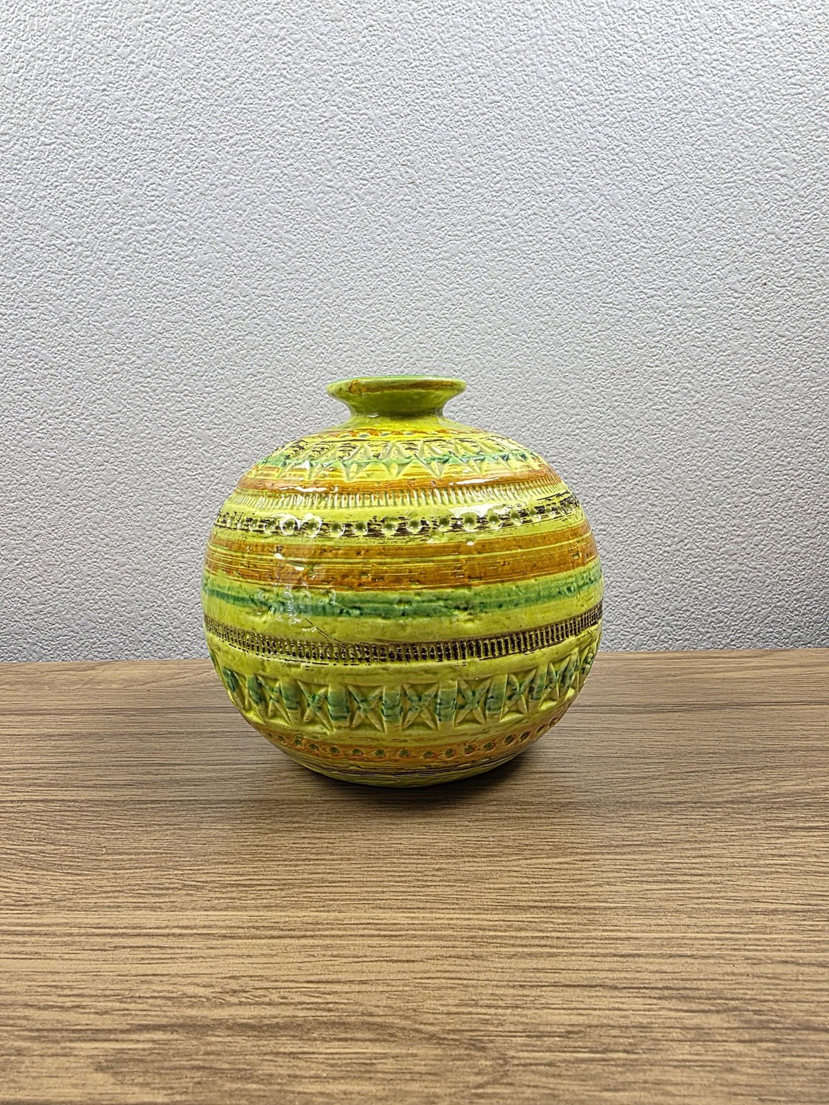 Vintage Rosenthal Netter Italy Green Geometric Art Pottery Round Vase MCM 264/4