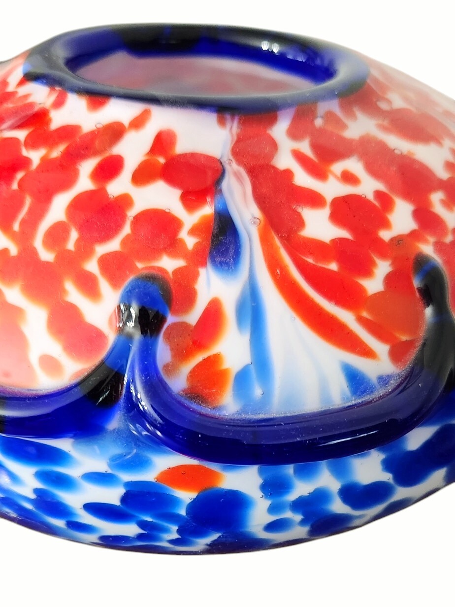 Vintage Murano Rose Bowl Summerso Belle Cobalt Blue White Green Red Art Glass
