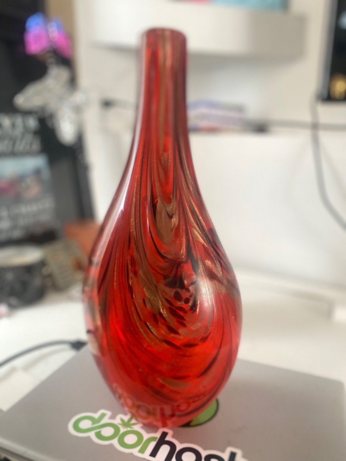 Vintage Murano Art Glass Red Sommerso Vase – Teardrop Fishtail Form, Italian Mid