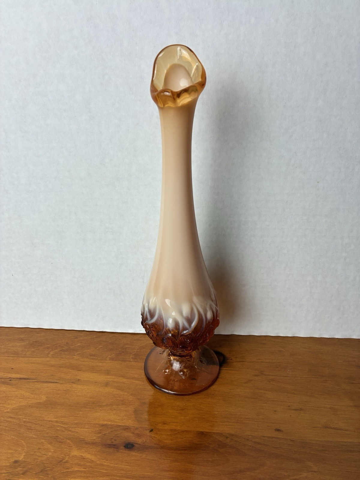 Fenton Swung Vase Lily of the Valley Cameo Opalescent 10.5” Bud Vase Vintage