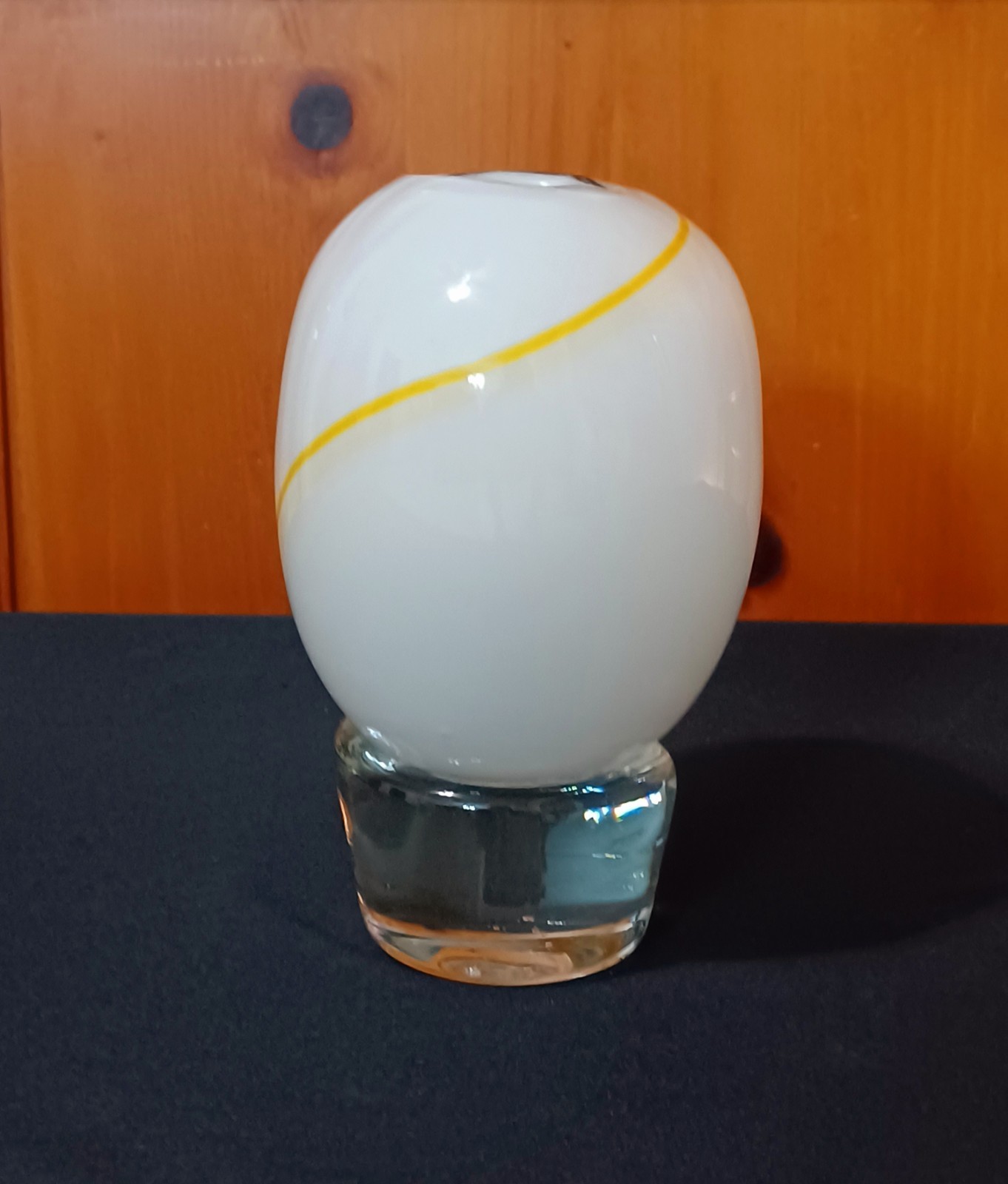 Vintage 1994 Robert Ore Hand Blown Art Glass Vase White Clear Yellow Swirl