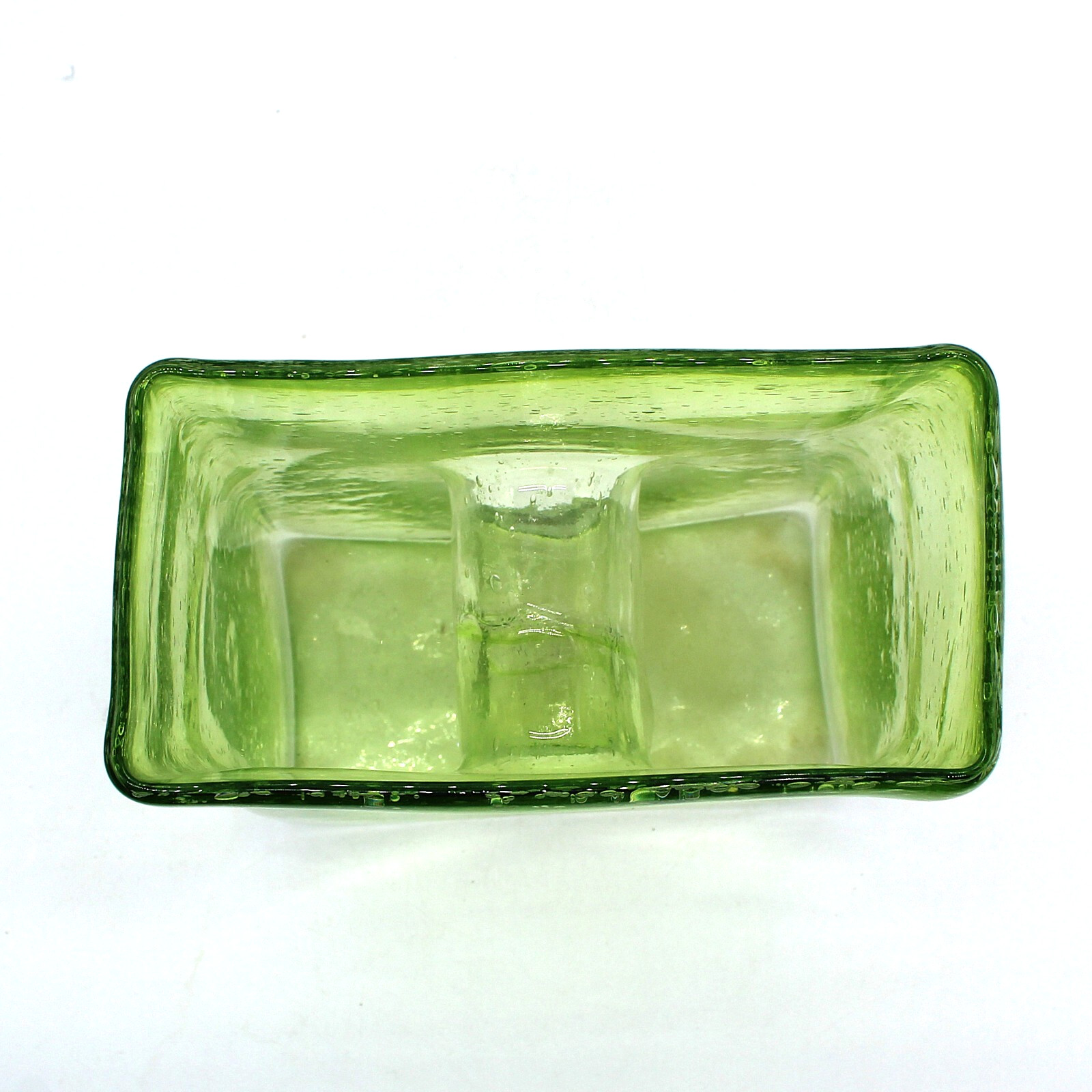 Vintage 1970s Hand Blown Green Art Glass Vase Bubbles Pulegoso Hole Thick