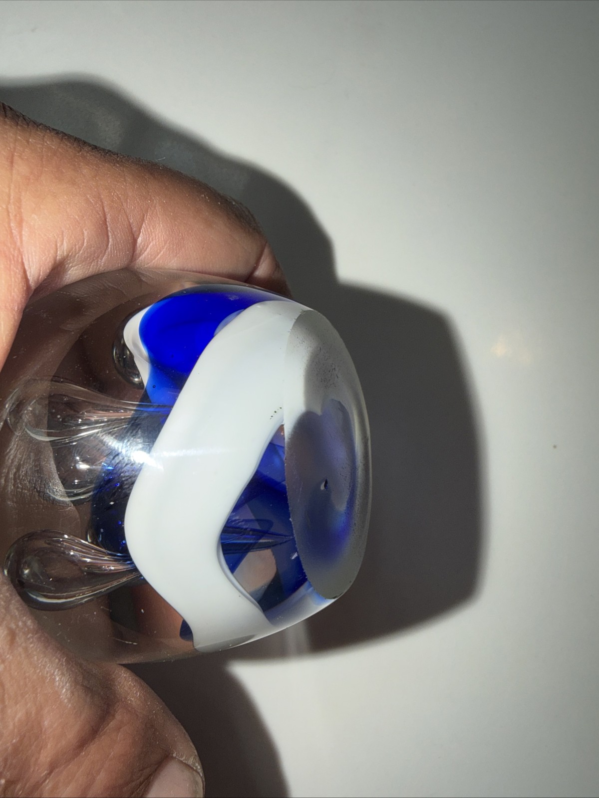 Vintage Clear And Blue Bubble Glass Paper Weight