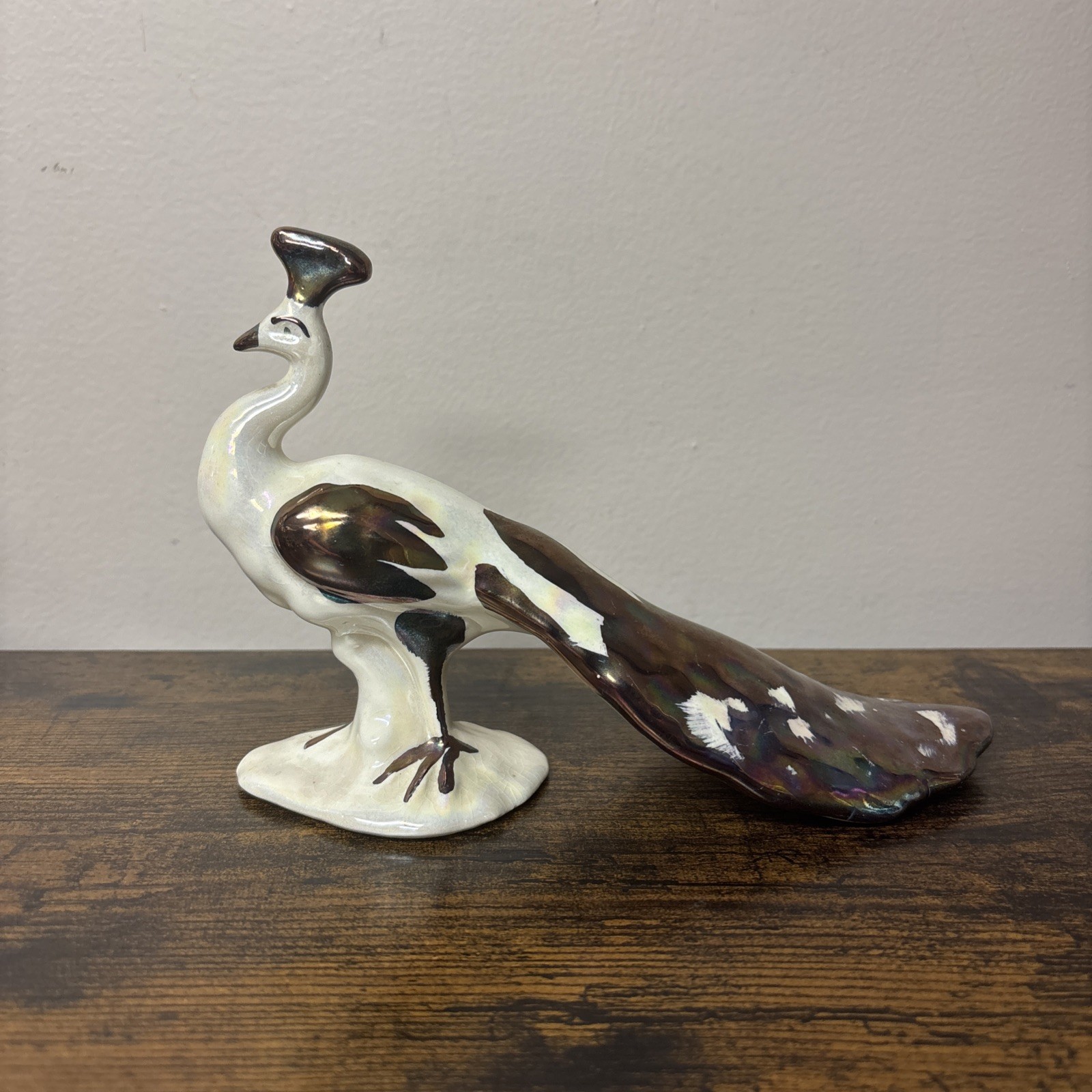 Vintage Peacock Copper Gold Iridescent Lusterware Figurine