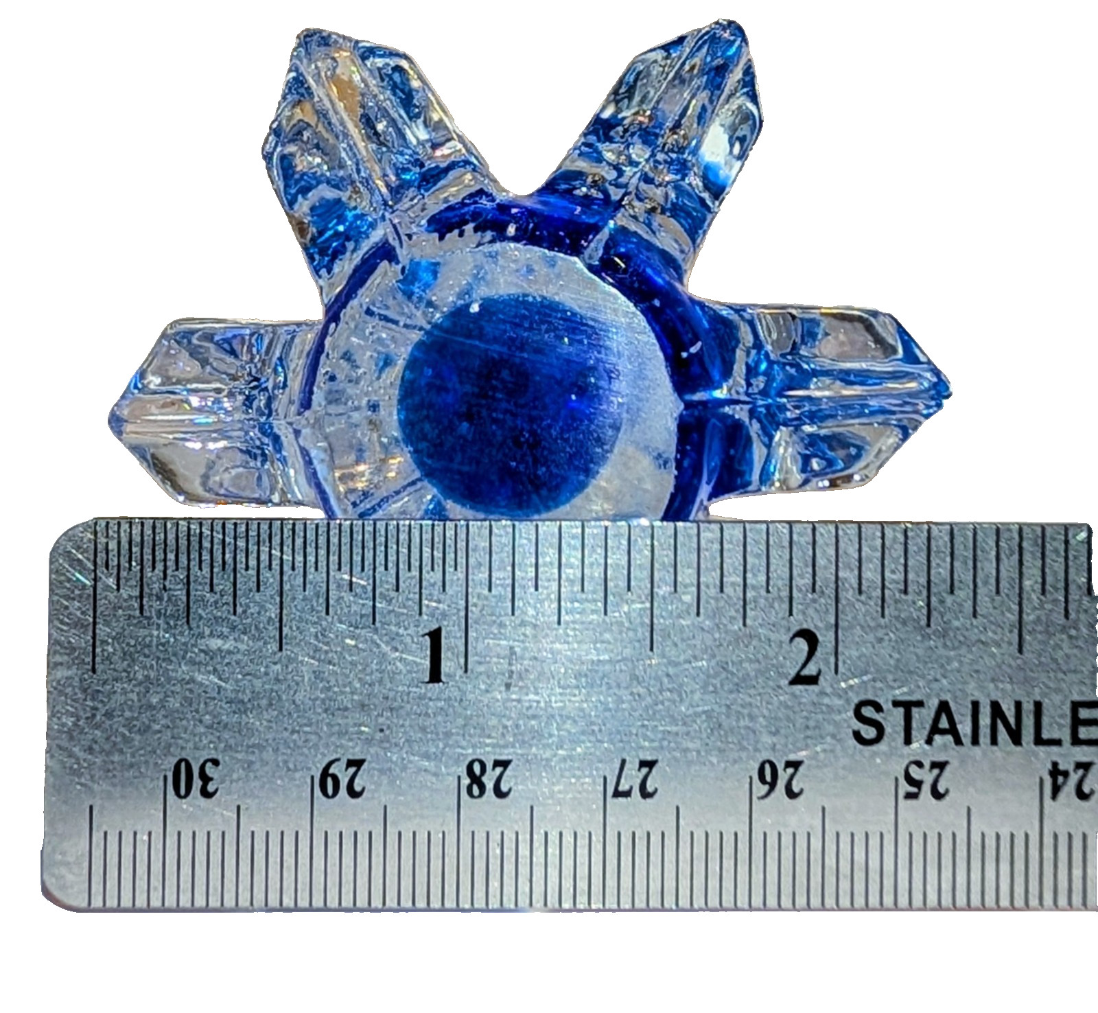 Vtg MidWest Cobalt Blue Art Glass Xmas Pine Tree Crystal Ribbon Sculpture x2 A+