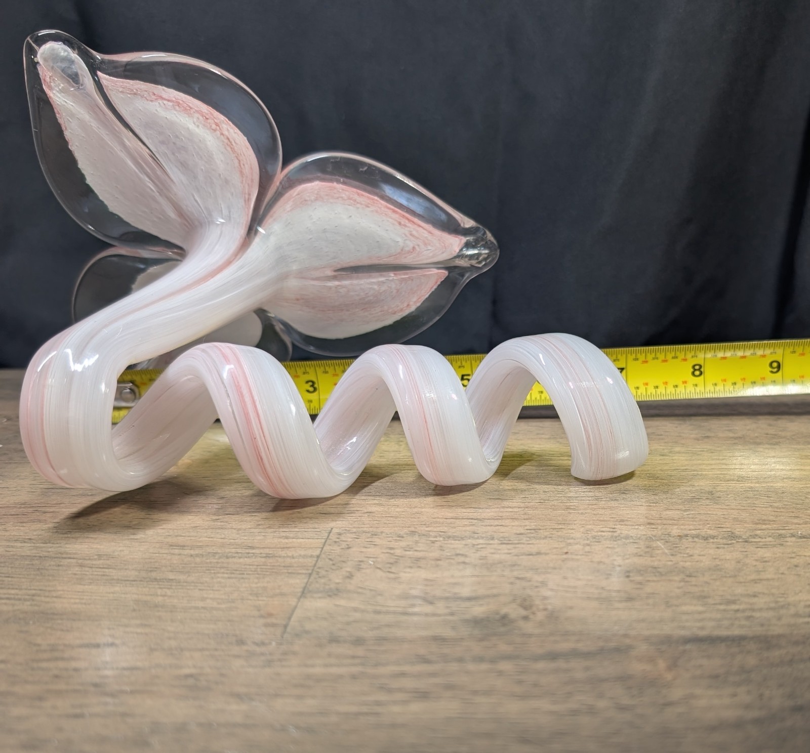 Hand Blown Glass Lily 3 Petal Flower Art Glass Spiral Stem Pink White Clear 6″