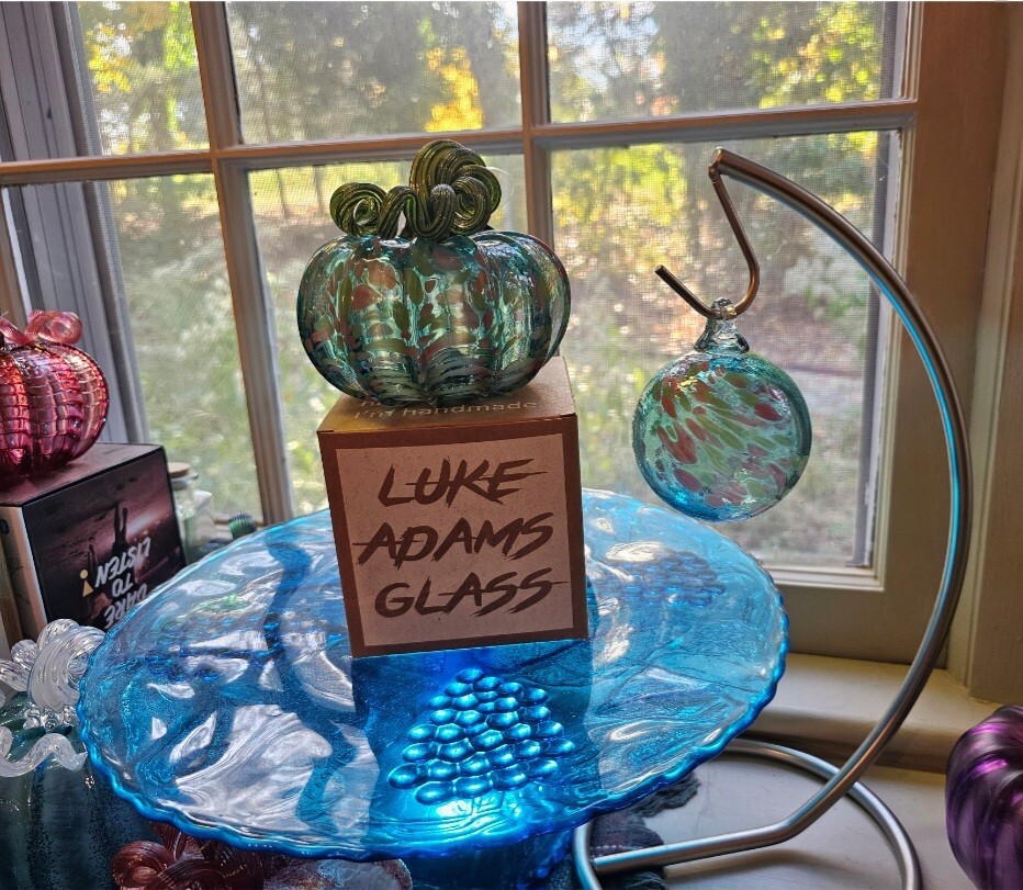 SET LUKE ADAMS MONET INSPIRED SQUAT GLASS PUMPKIN & ORNAMENT‼️FREE SAME DAY SHIP