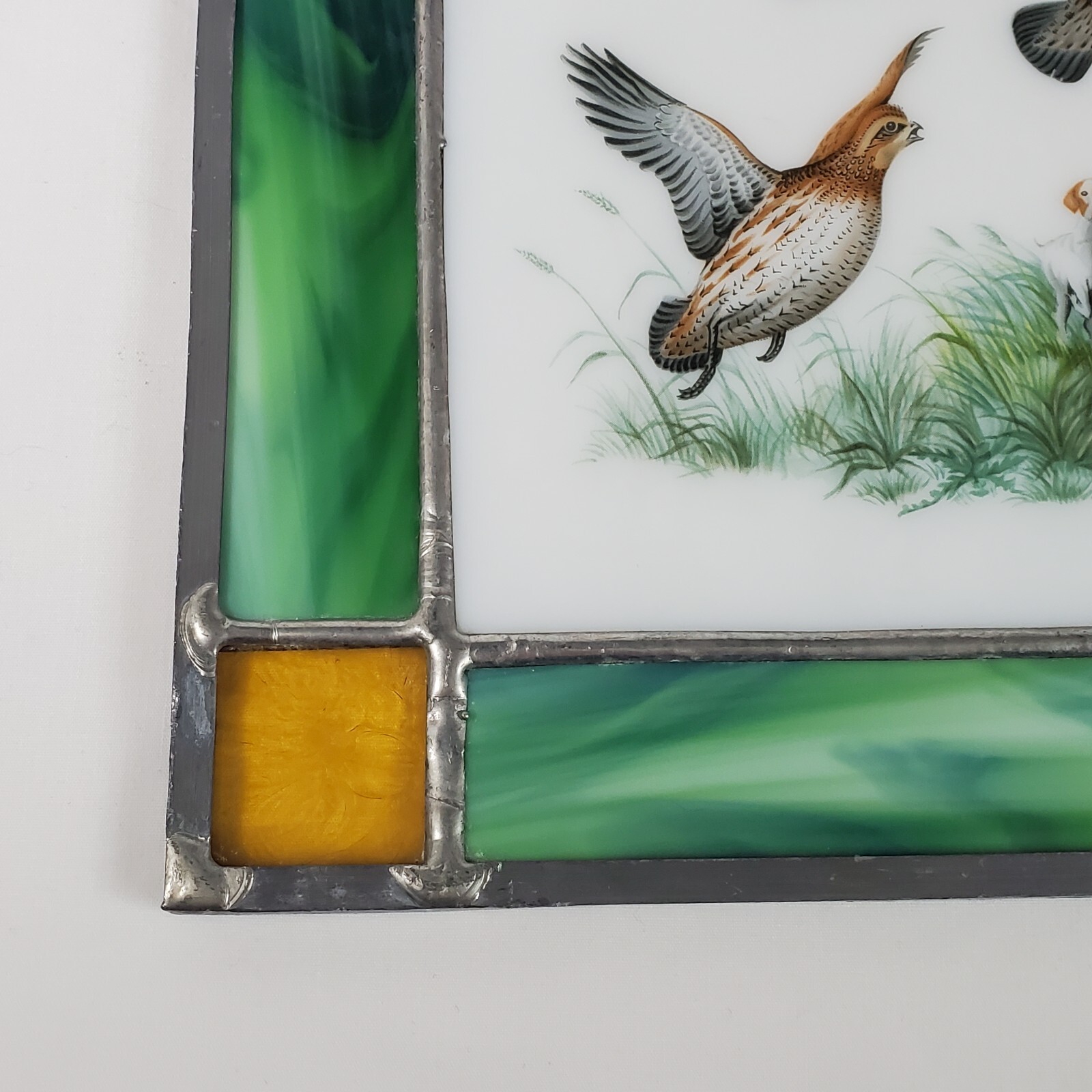 Stained Glass Sun Catcher Birds Pheasant Flying Approx. 8 3/4″ x 8 3/4″__