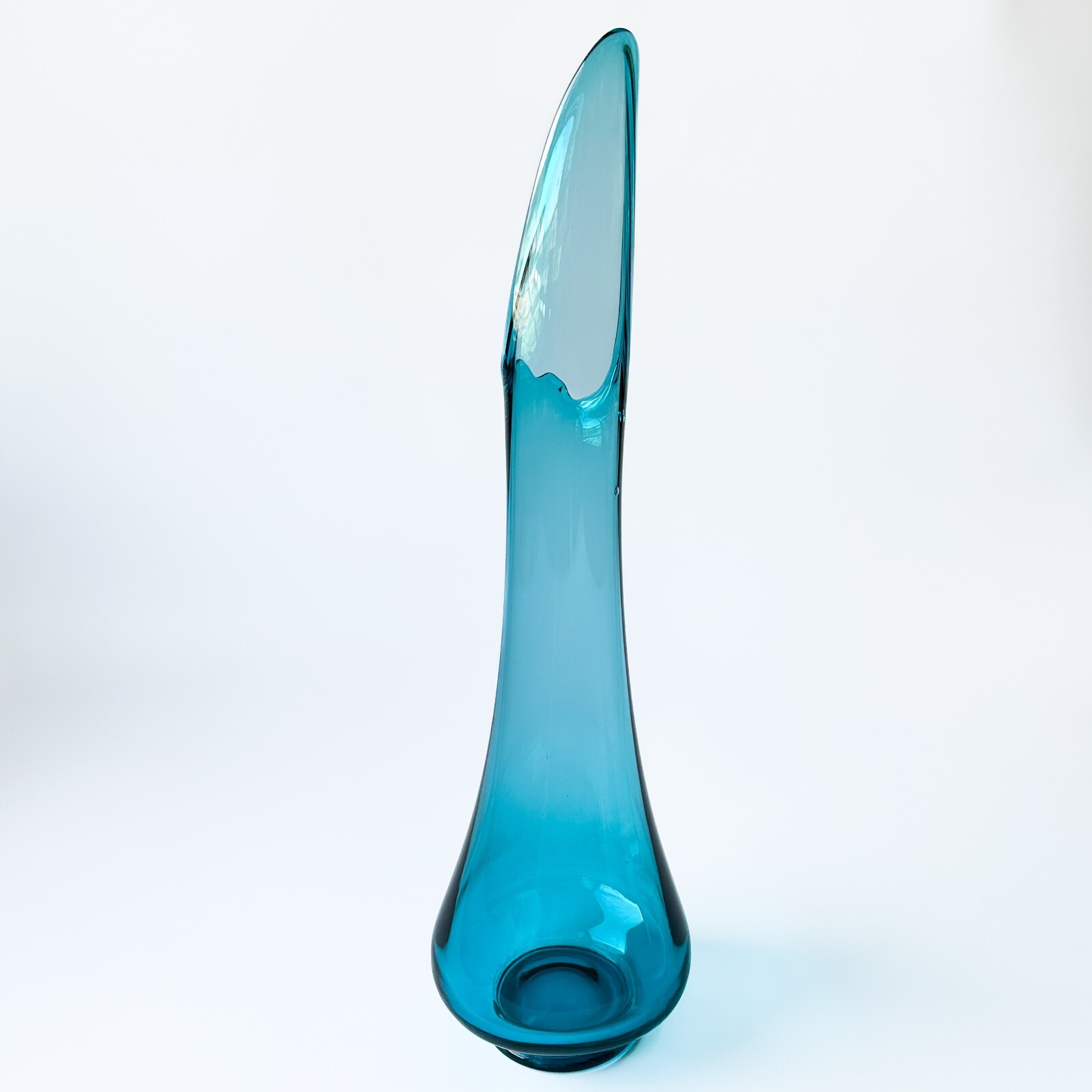 LE Smith Peacock Blue Swung Vase Fat Bottom Smoothie Simplicity Vtg MCM 23.5″