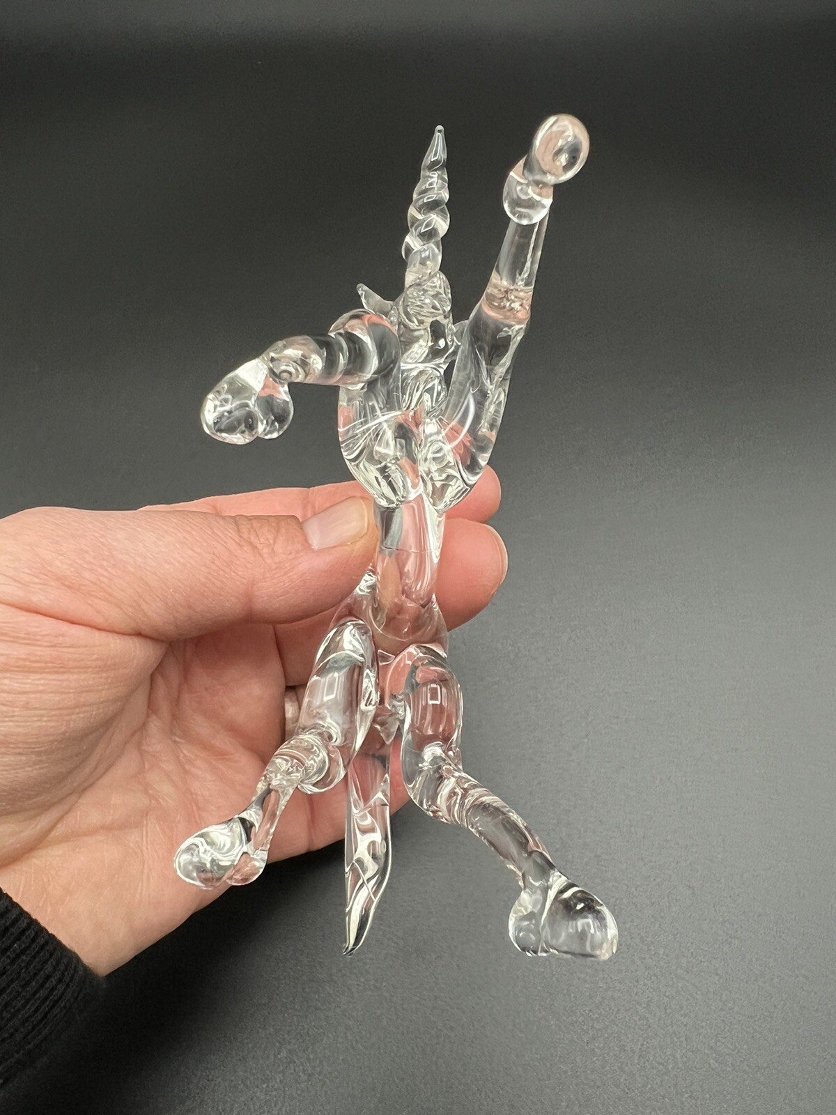 Clear Hand Blown Art Glass Lion 2.5” and Unicorn 4” Figurine