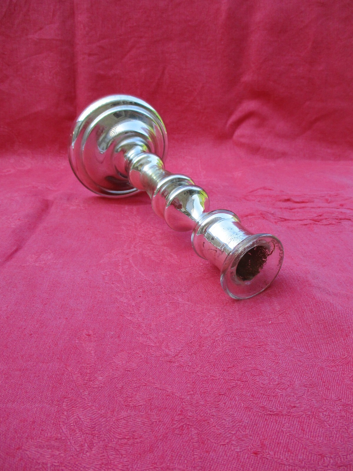 ANTIQUE FRENCH MERCURY GLASS 19th CENTURY PAIR OF 2 CANDLE HOLDER PILLARS 9.25in