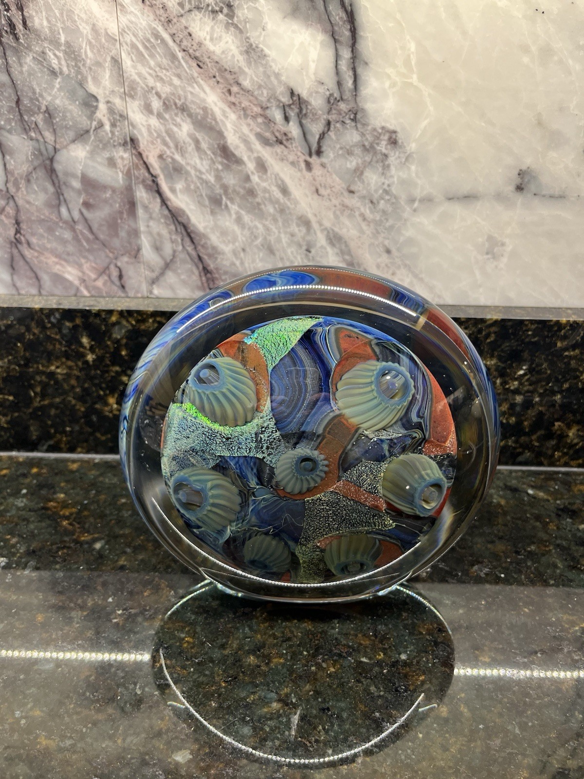 Paperweight Signed Robert Eickholt Studio Art Glass Dichroic Ocean Sea Glass