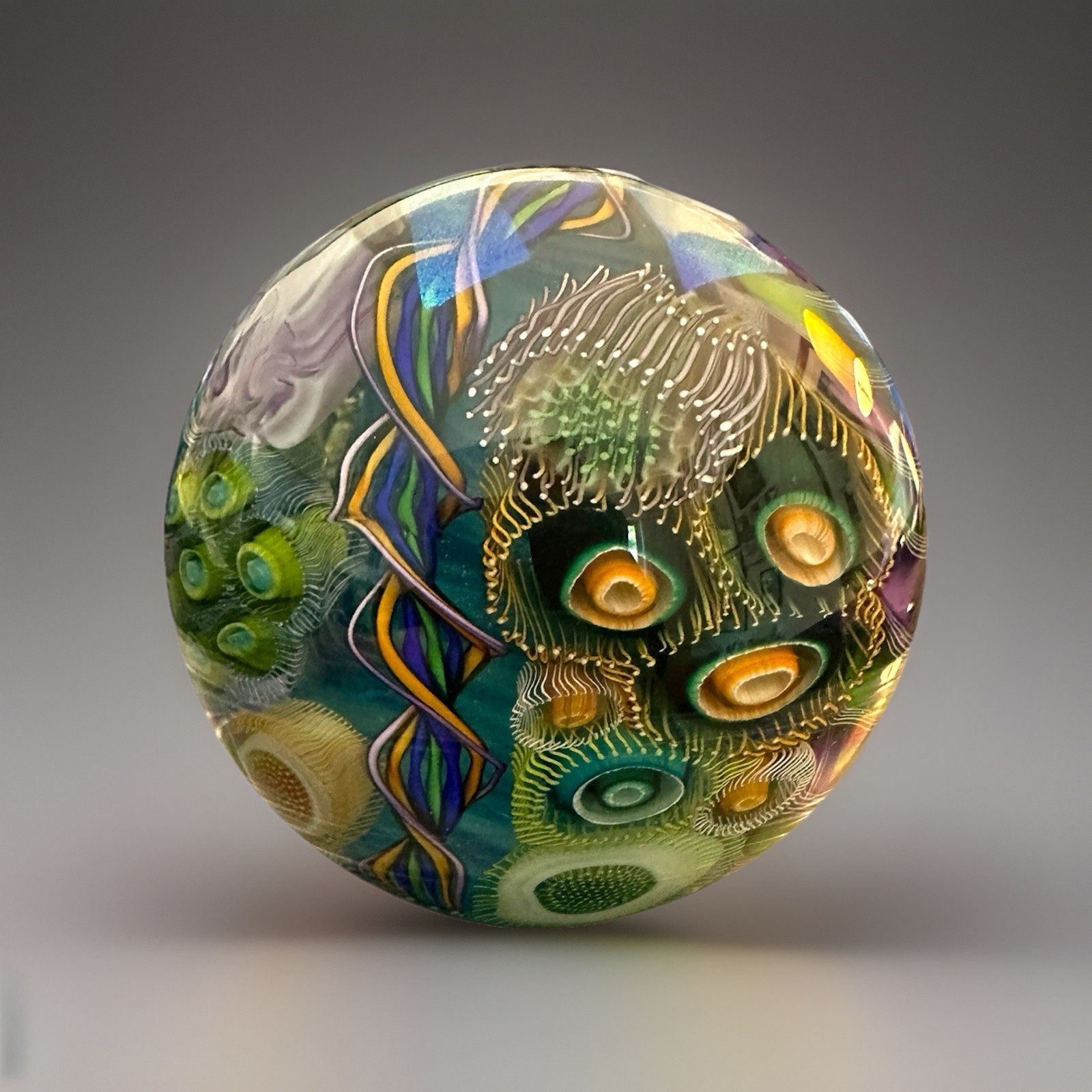 NEW 3” Seascape Inspired Orb Paperweight Signed Art Glass by Scott Garrelts USA